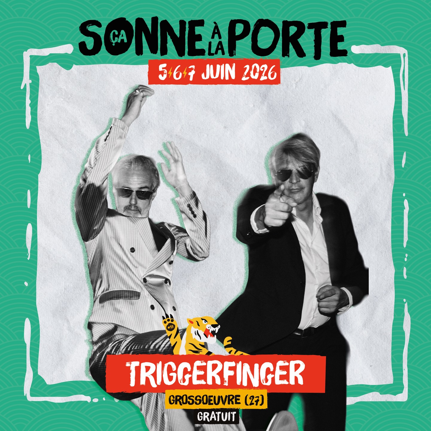 ⚡️💚 FOCUS on @triggerfingerofficial 💚⚡️ Triggerfinger est un power trio belge formé en 1998 à Lierre, porté par Ruben Block, Paul Van Bruystegem et Mario Goossens. Leur rock puissant, teinté de blues et de stoner, s’impose rapidement grâce à une esthétique sombre et élégante ainsi qu’une présence live redoutable, forgée sur les plus grandes scènes européennes. Leur réputation explose en 2012 lorsque leur reprise acoustique et inventive de I Follow Rivers, enregistrée pour une radio néerlandaise, devient un immense succès international, atteignant la première place en Belgique et se hissant dans les charts de nombreux pays. Ce tube inattendu ouvre au groupe les portes d’un public élargi, confirmé par des tournées massives et des apparitions dans de grands festivals. Restant fidèles à leur son brut, incisif et d’une précision implacable, Triggerfinger s’impose comme l’un des groupes rock les plus marquants de la scène européenne contemporaine. ✨ NOUVEAUTÉ : le CSALP passe à 3 JOURS ! ✨
Rdv les 5,6 & 7 juin 2026 à Grossoeuvre pour les 20 ans du festival GRATUIT !