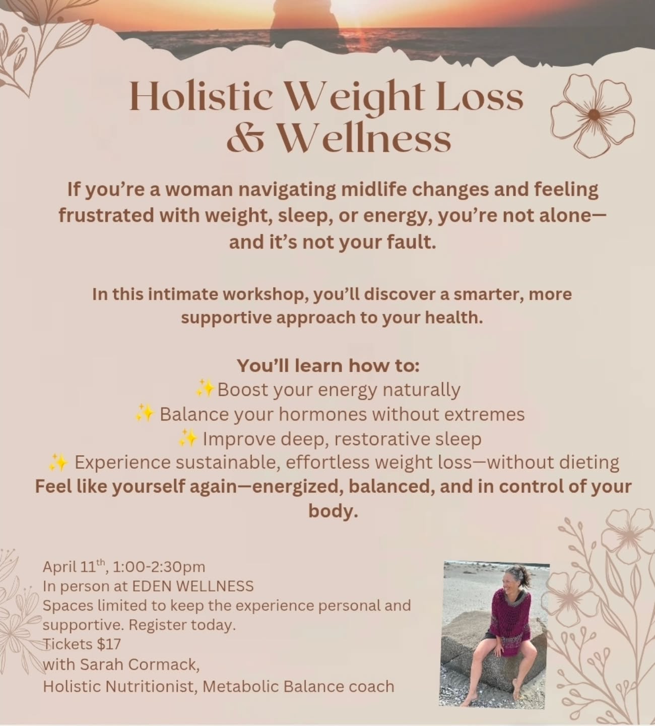 Tomorrow at Eden
It's a great class
Sign up at Edenbysj.com