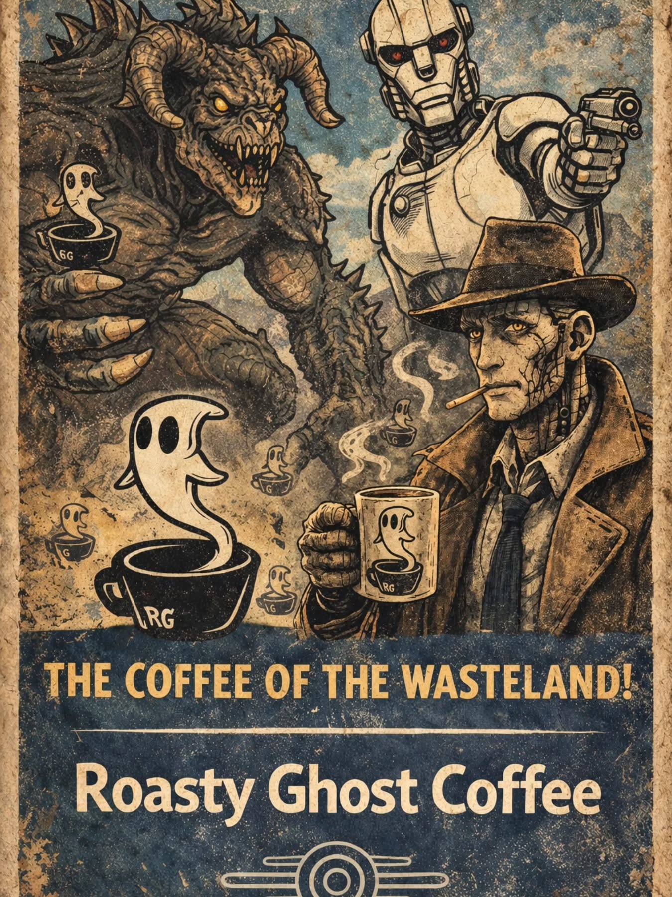 Click the URL link in our bio to shop! Wasteland life is hard, but Roasty Ghost Coffee is here to keep you alert! *design by @mhysa0fdrag0ns