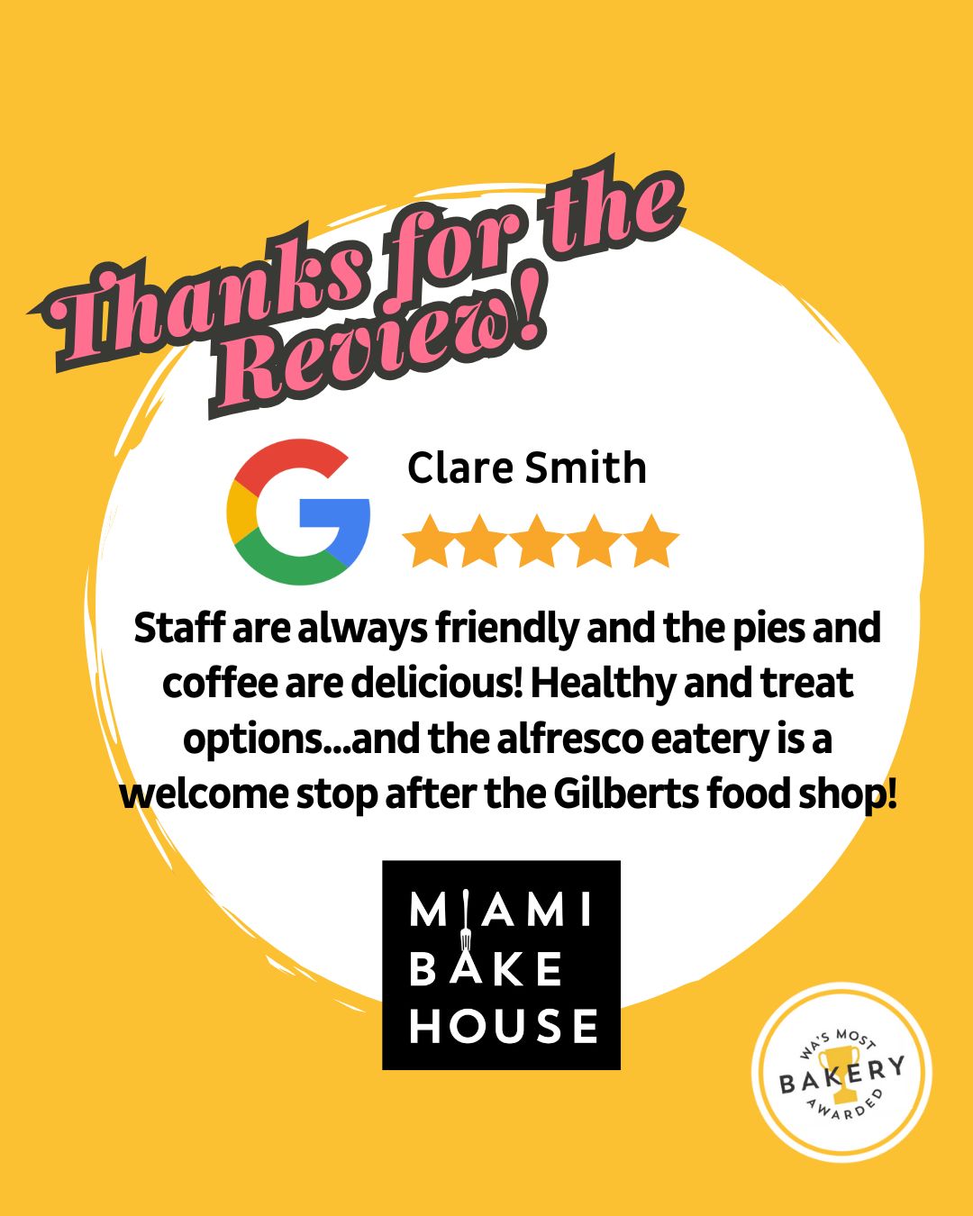 Thank you for your lovely review Clare! We love to hear that you enjoy our Pies and Coffee.
You can share your thoughts too! Let our friendly team know how you found your experience with us through the link in our bio and enter our monthly draw to win a $100 Miami Bakehouse Gift Voucher.