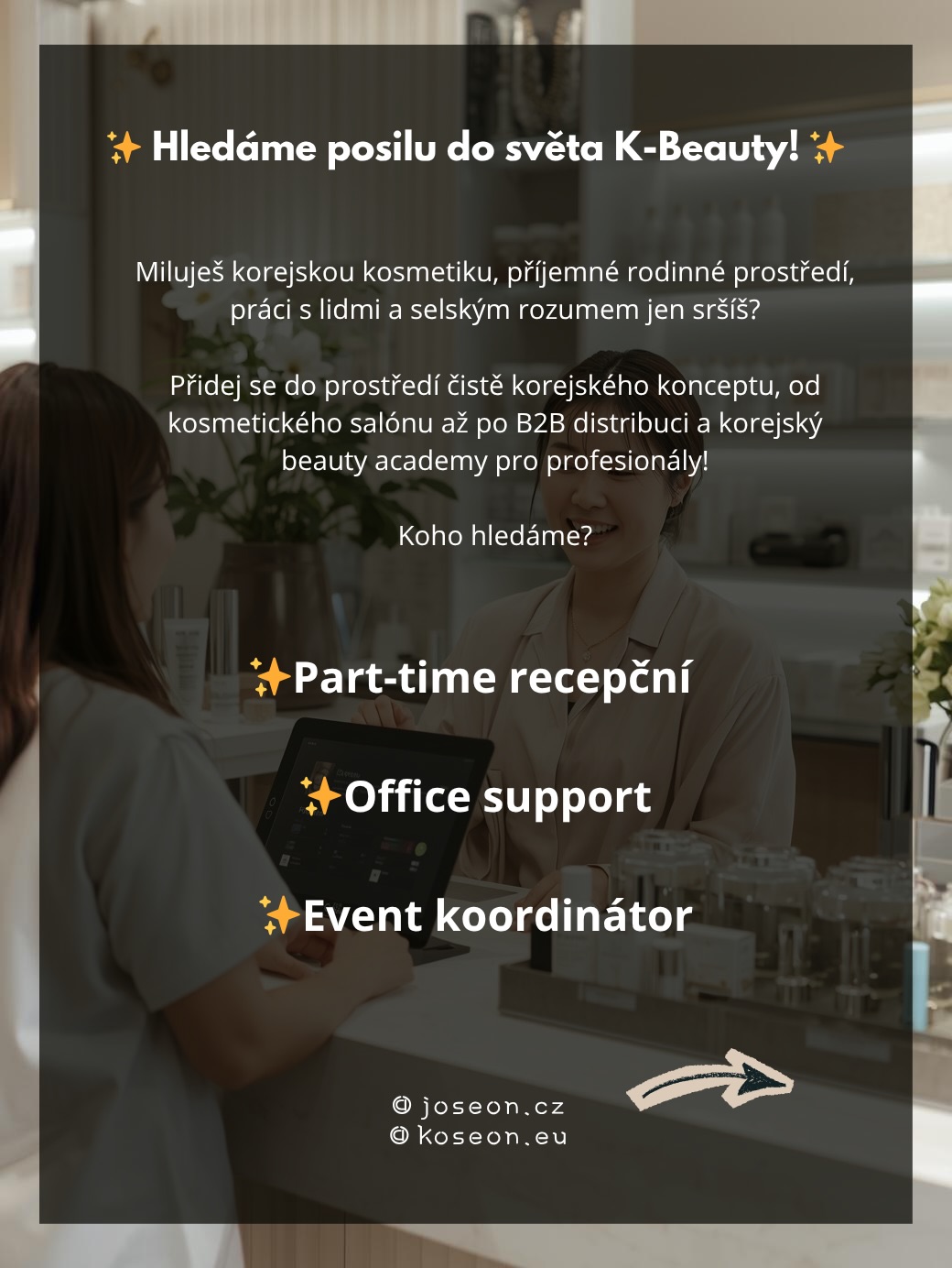 Rádi čteme CV. Pokud je v té kupě emailu vůbec najdeme 🫣 Proto potřebujeme právě TEBE! 🫵🙏
CV nám můžete zaslat ne
🩵info@joseon.cz nebo
🩵info@koseon.eu
Je to vlastně jedno, stejně se tím brodíme jen my (Lex nebo Bety) 😅