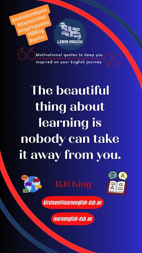 Today's #motivationalquote is from #b_b_king we hope it keeps you #inspiredandmotivated on your #englishlanguagejourney #languagelearningfun
