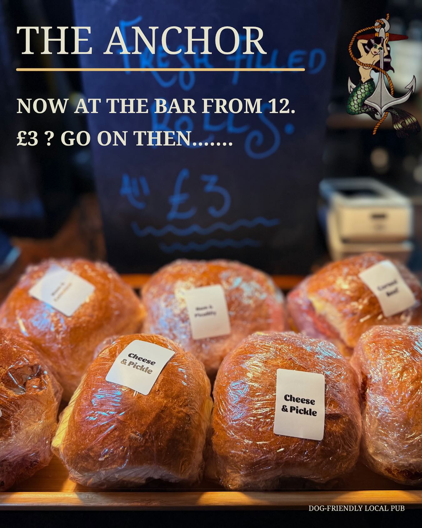 Roll with it…✨
Freshly filled rolls, made daily with top-quality ingredients and gorgeous Stokes Sauces 😍
Only £3 at the bar — quick, simple, and perfect with a pint 🍺
#RollWithIt #PubGrub #TheAnchor #SimpleDoneRight