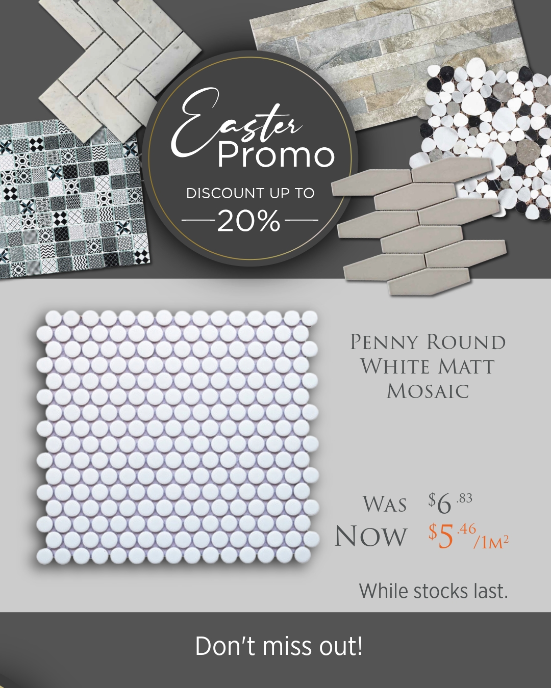 ✨ Easter Deals You Don’t Want to Miss ✨
From clean penny mosaics to warm beige tones and textured wall finishes — this Easter Promo brings together versatile designs to suit every space. Whether you’re upgrading a bathroom, refreshing a kitchen, or adding detail to a feature wall, these selections offer the perfect balance of style and practicality.
Enjoy up to 20% off selected tiles, including:
• Penny Round White Matt Mosaic
• Miyas Beige
• Keda Cream Ikros Wall
Designed for modern living, built to last — and now at even better value.
Don’t miss out. Limited stock available.
📲 Enquire now on WhatsApp: https://wa.me/263772204044
#EarthenFire #TileDeals #MosaicTiles #WallCladding #InteriorDesignZimbabwe #BathroomDesign #KitchenInspo #ModernInteriors #HomeUpgrade #TileInspo #ZimbabweHomes #RenovationIdeas #ElegantSpaces #InteriorStyle #HarareHomes #AffordableLuxury #HomeDesign