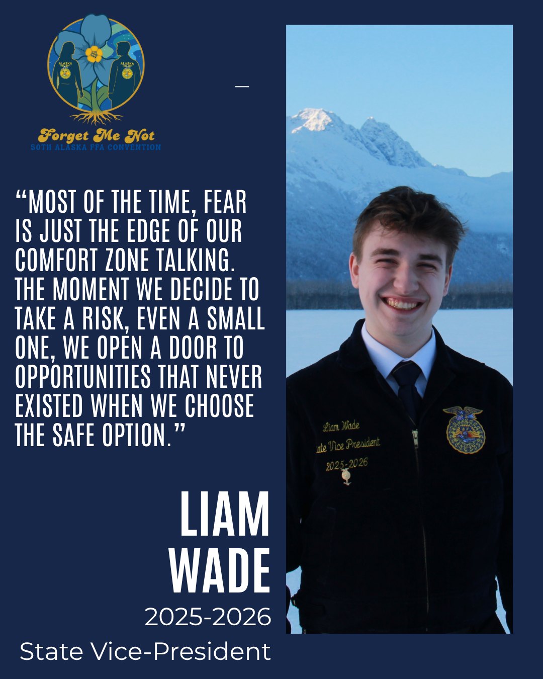 Thank you Liam Wade, for your year of service to this association! Alaska FFA, your 2025-2026 State Vice President!