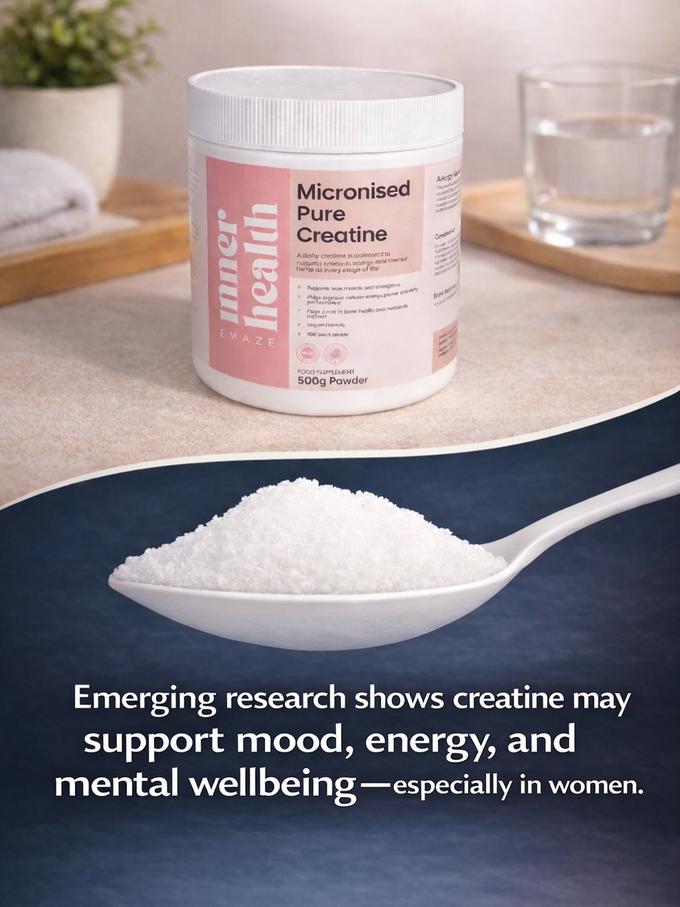 Creatine = more than muscle support
It plays a role in brain energy too
and emerging research suggests it may help support mood and mental wellbeing, especially in women.
Consistency is the only way to see result, make it part of your daily routine