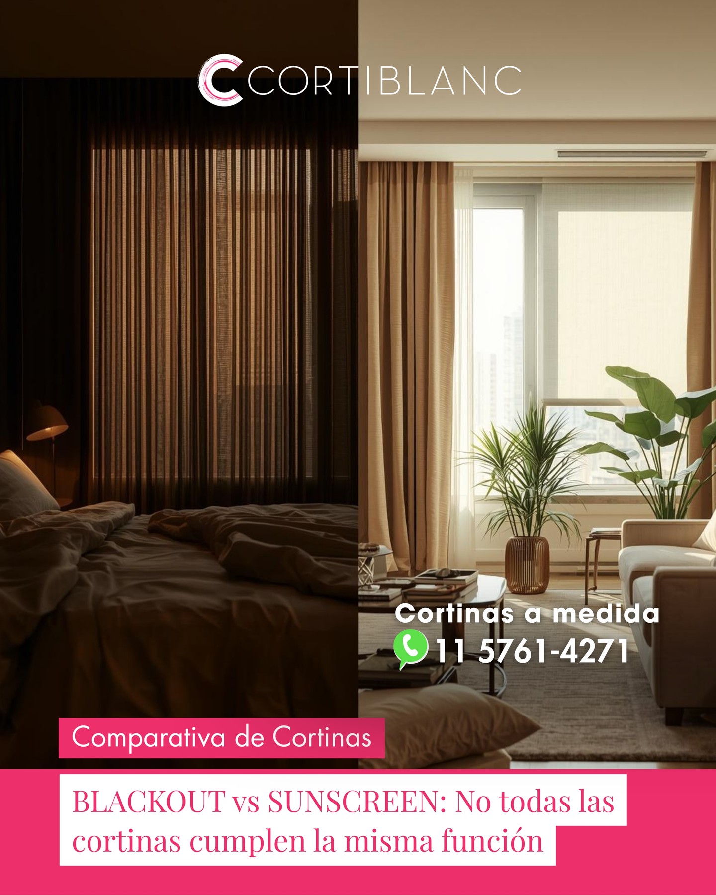 ¿Oscuridad total o luz filtrada? La respuesta cambia todo.
Elegir entre blackout y sunscreen no es solo una cuestión de gusto: depende de lo que necesitás en cada ambiente.
☀️ Sunscreen → filtra la luz sin perder la vista. Ideal para living, escritorio o cocina.
🌙 Blackout → bloquea la luz por completo. Perfecto para dormitorios y salas de cine.
En Cortiblanc te asesoramos para que elijas la tela exacta según tu espacio y tu estilo de vida. Medimos, fabricamos a medida e instalamos.
📲 Escribinos por WhatsApp al 11 5761-4271 y sacá todas tus dudas.
¿Vos qué preferís: luz filtrada o oscuridad total? Contanos 👇
.
.
.
#cortinas #rollers #blackout #sunscreen #cortinasroller #cortinasblackout #decoracion #interiorismo #hogar #cortinasAmedida #decoraciondeinteriores #buenosaires #recoleta #palermo #cortiblanc