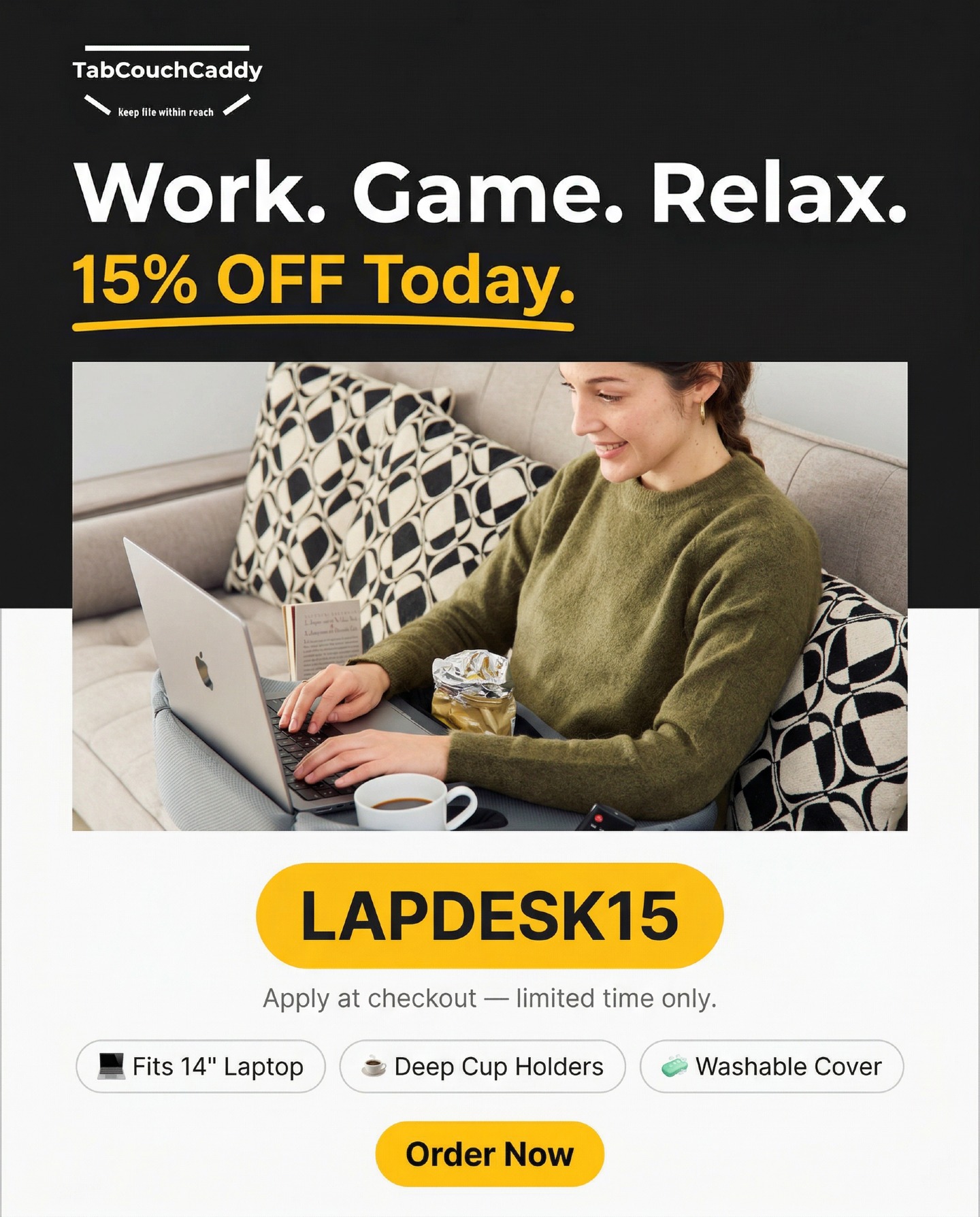 💻 Your couch just became your most productive spot.
The TabCouchCaddy Lap Desk Pillow keeps your laptop stable, your drink secure, and your posture on point — whether you're working, gaming, or binge-watching your favourite show. 🛋️☕
And right now it's 15% OFF with code LAPDESK15 🎉
No more balancing your laptop on a pillow. No more spilled drinks. Just pure, comfortable productivity from your couch.
👉 Shop now: https://linktr.ee/tabcouchcaddy
#TabCouchCaddy #LapDeskPillow #LAPDESK15 #WorkFromCouch #HomeComfort #LapDesk