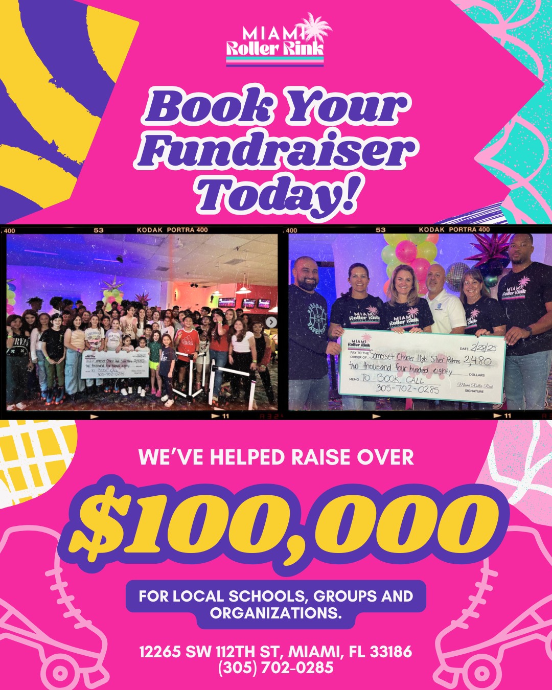 YOU ROLL, WE RAISE! Fundraisers earn up to 40% of ticket sales while the kids get rolling and the families connect!
Perfect for schools, school teams, and local nonprofit organizations!
✨ Skating + Community = SUCCESS
We’ve raised over $100,000 for local schools and non-profit organizations and counting!
📅 May bookings now open! DM us ‘ROLL’ for more info or 📞 Call (305) 702-0285 to reserve your spot!
#MiamiRollerRink #Hotwheels #MiamiFundraisers #MiamiDadeschools #Thingstodomiami