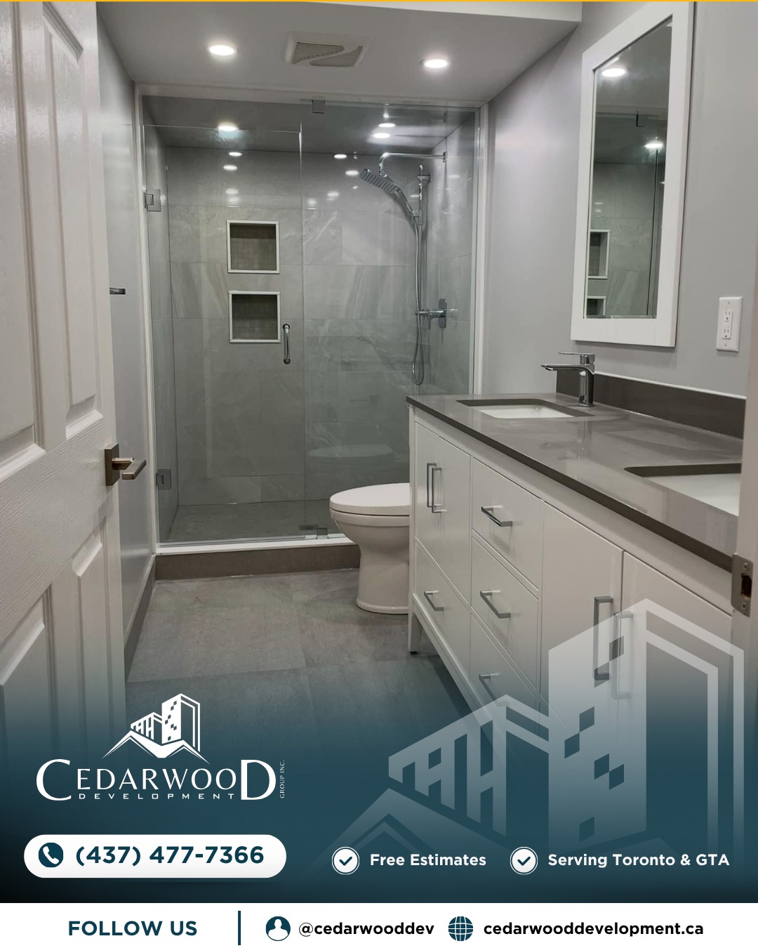 THIS is what a full bathroom remodel looks like when you trust the right team. 😤✨
Double marble vanity. Matte black fixtures. Custom round mirrors. Hardwood look flooring. Every single detail on point. 🖤🤍
This full bathroom transformation in Vaughan, ON was just completed by the Cedarwood Development Group team and we are PROUD of this one. 💪🔥
💡 Did you know? A full bathroom remodel in Ontario delivers up to 70% ROI making it one of the smartest investments you can make in your home. 💰
📍 Proudly serving Vaughan, Toronto, Markham, Mississauga, Brampton, Richmond Hill, Whitby & all of the GTA
Our Services Include:
✅ Bathroom Remodels
✅ Kitchen Renovations
✅ Basement Finishing & Remodeling
✅ Epoxy Flooring
✅ Hardscaping, Interlocking & Landscaping
✅ Home Remodeling
💡 Ready for your transformation? Book your FREE estimate today!
📞 (437) 477-7366
📧 info@cedarwooddevelopment.ca
🌐 cedarwooddevelopment.ca
📍 Serving Toronto & the GTA
📆 DM us "BATHROOM" to discuss your next project!