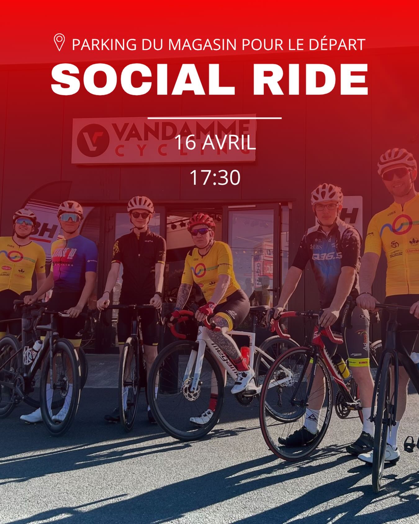 🇫🇷 Social Ride demain – 17h30
Beau temps, bonne ambiance et beaucoup de plaisir à vélo ☀️🚴♂️
Départ à 17h30 depuis le parking du magasin.
À demain ! ⚡️
https://www.vandammecycling.com/social-rides
🇳🇱 Social ride morgen – 17h30
Mooi weer, good vibes & vooral veel fietsplezier ☀️🚴♂️
We vertrekken om 17h30 vanaf de parking van de winkel.
Tot morgen! ⚡️
https://www.vandammecycling.com/social-rides