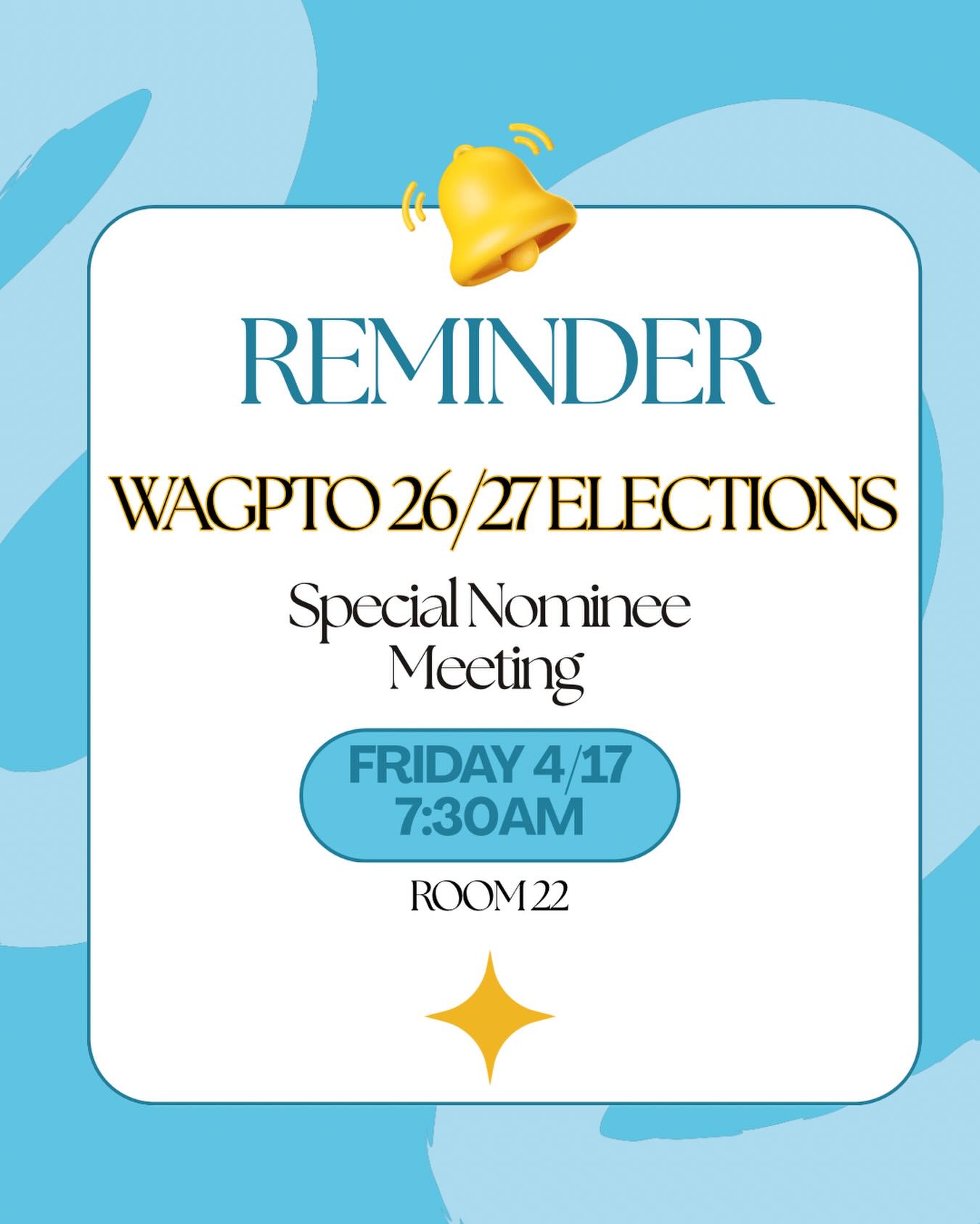 Come out for a special nominee meeting this Friday to hear from the nominees for the 2026/2027 PTO Board 🤗
7:30am in room 22, next to our usual meeting room.