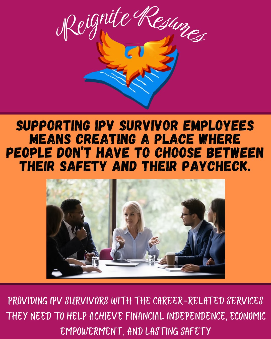If you're an employer of a midsize or large workforce, chances are, you already have IPV survivors on your team.
Check out our latest blog post to learn about 6 ways in which employers can help to support IPV survivors at work.
#reigniteresumes #npo #nonprofit #youthled #femaleled #resume #resumes #recruitment #domesticviolence #ipv #youthleaders #youthleadership #jobs #careers #employment