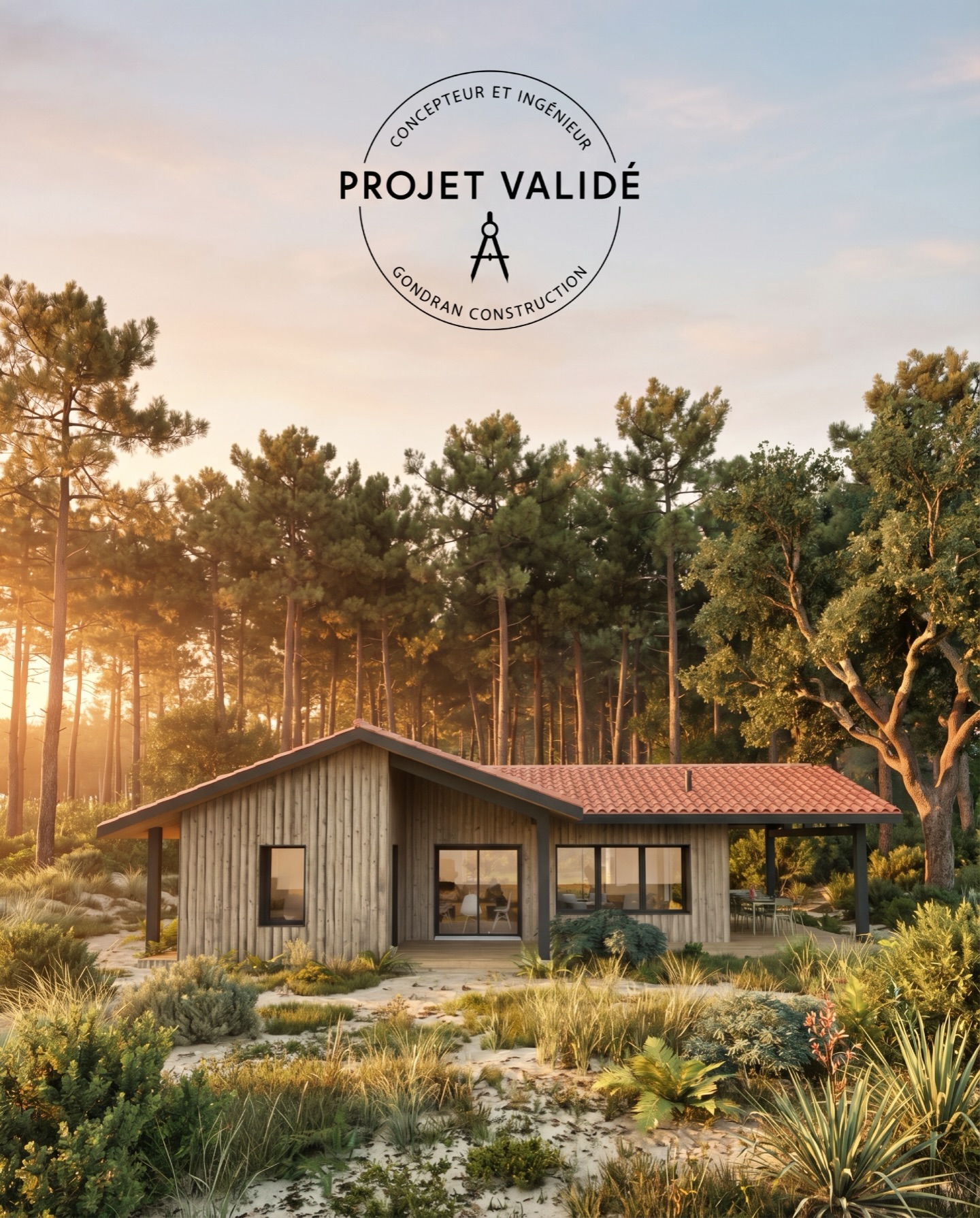 Conception et réalisation @gondran.construction
Projet validé et permis de construire déposé !
Merci à S et C pour leur confiance. On a hâte de commencer ce projet !
Maison de plain pied d’environ 100m2 située dans un magnifique terrain boisé à l’abris des regards. Bardage bois, menuiseries anthracite avec entourage Alu. Charpente traditionnelle pour une partie du séjour.