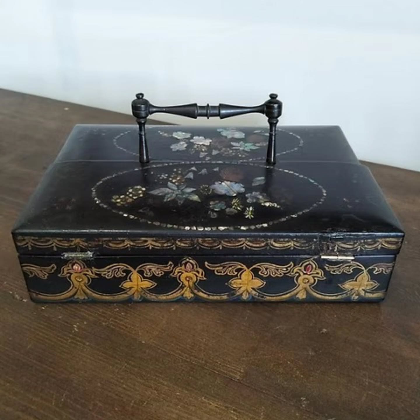 Antique Victorian 19th century papier-mâché desk top inkstand or ink well holder | https://share.google/RU7kpdSXxnqcwvnCb #stufftoyouandme
