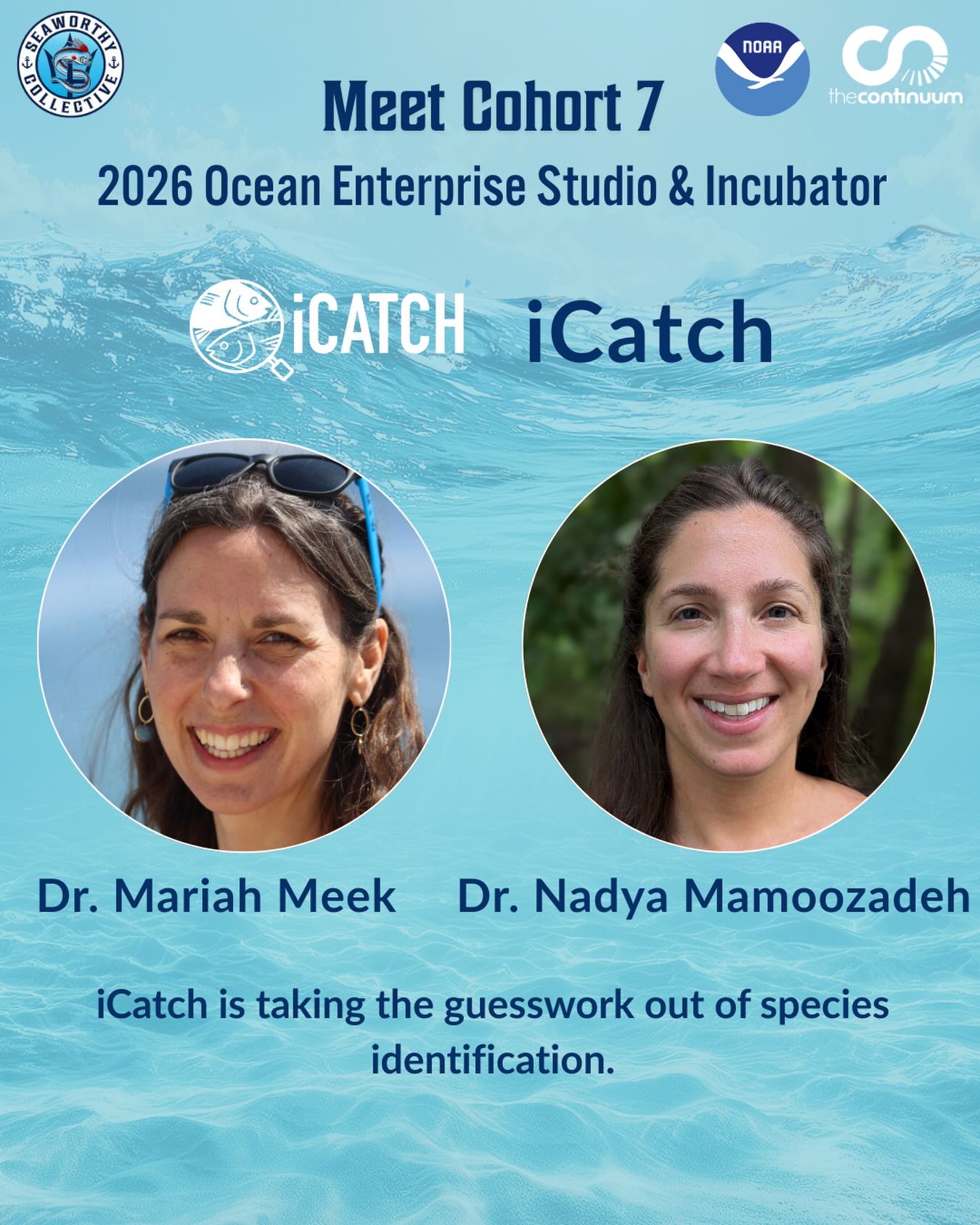 Each week we will spotlight one of the innovative startups participating in Cohort 7. To give every company a chance to shine, we’ll be introducing them in alphabetical order over the coming weeks. In this edition, we’re excited to introduce iCatch.
What inspired you to start this company?
Mariah and I both have worked in the fisheries world for a combined 25+ years, primarily to conduct scientific research that helps inform fisheries management and the conservation of fish species. We both greatly value doing research to help needs and problems on the ground. Given this background, we’ve generally been aware of basic information needs in the fisheries space, though we always learn something new from people who work in different contexts and with different fishery species. We’ve known about challenges with fish species identification for a long time, and as soon as the science caught up to the problem, we decided to start developing a solution.
Click the link in bio to read the full interview.
#seaworthycollective #icatch #bluetech #blueeconomy #oceaninnovation