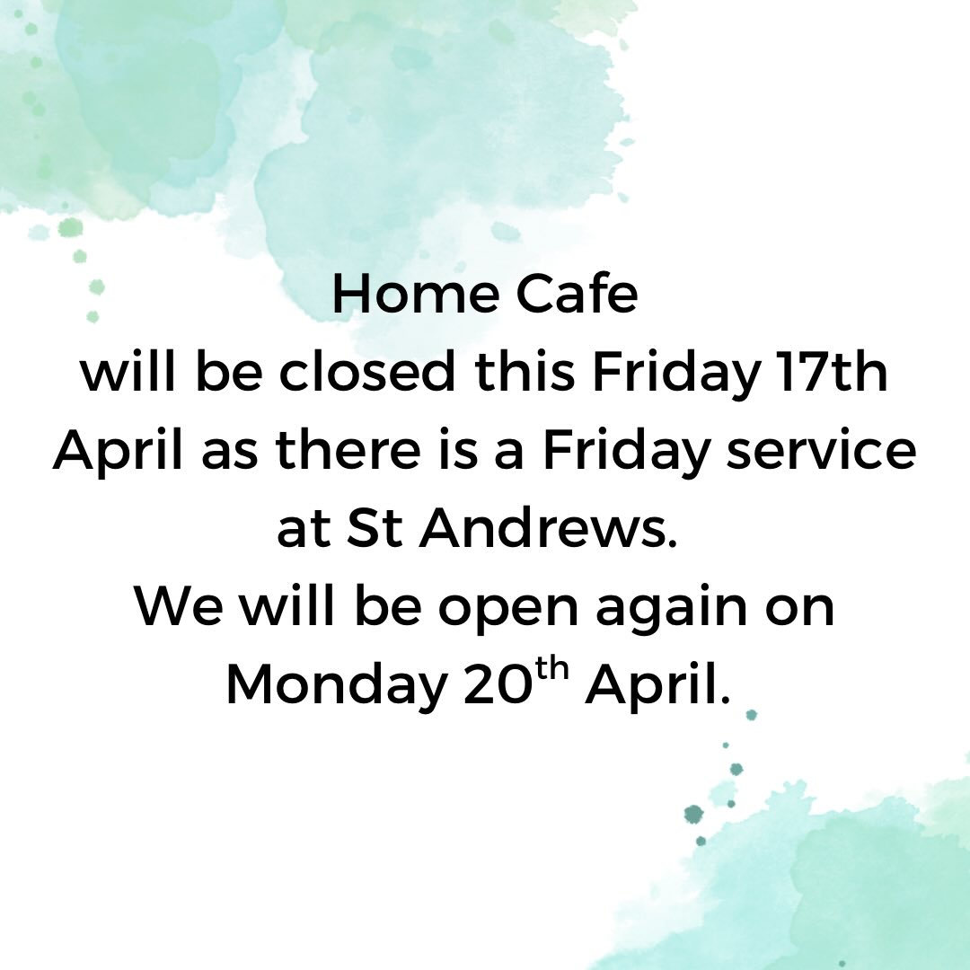 We are closed this Friday as there is a memorial service at St Andrews.
We will be back open again on Monday 20th April.
Thanks and have a lovely weekend xx