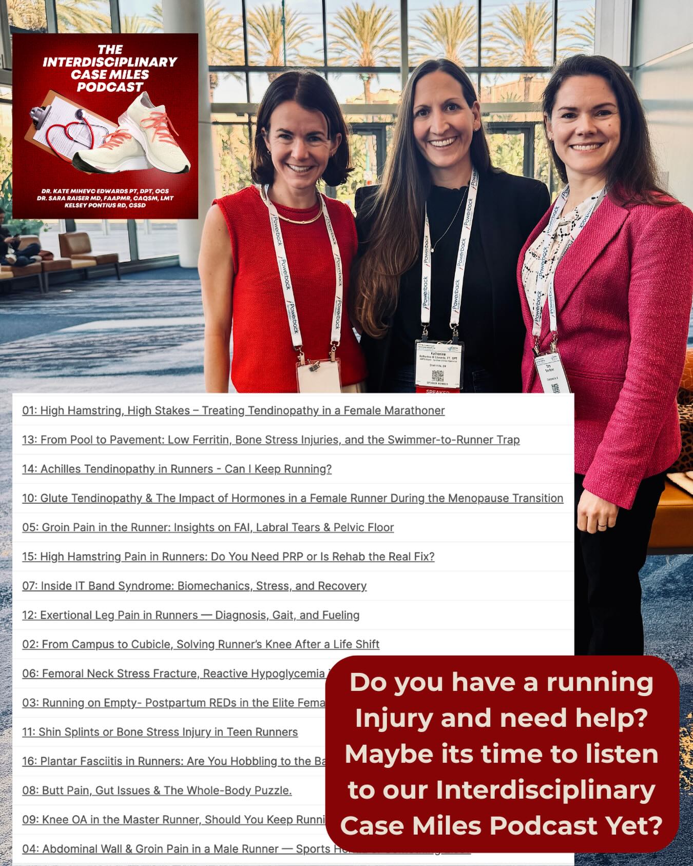 Injured? Yeah…we figured.
Three women who treat runners every day (MD,PT,RD) sat down and broke down the injuries you keep trying to run through.
Go binge the Interdisciplinary Case Miles episodes. You don’t even need to stop running to listen to this.
🎧 you can get Interdisciplinary Case Miles wherever you listen to your podcast
#RunningPodcast #RunningMedicine #RunAtlanta #Runners #runninginjury
