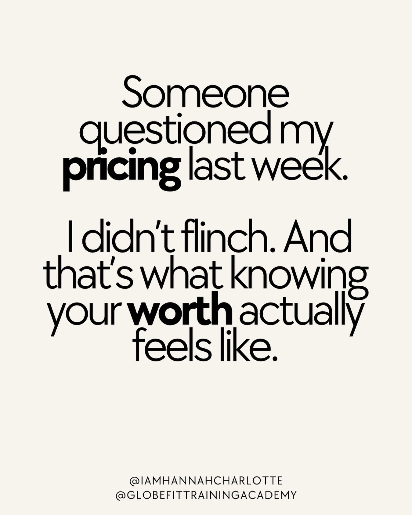 A few years ago someone questioning my prices would have sent me into a complete spiral.
I’d go into overthinking mode and would likely end up dropping the price just to feel better (regulating the people pleaser in me)
This no longer happens because I know what I bring. I know what my clients walk away with. And that price reflects every bit of it.
People are spending serious money on their health and wellbeing every single day. They’re not afraid to invest and they are looking for someone who isn’t afraid to charge for the value they offer.
If you’re doubting yourself every time someone questions your price, that’s the work right there that you can work on with me inside my monthly mastermind.
Pop me a DM for more details!