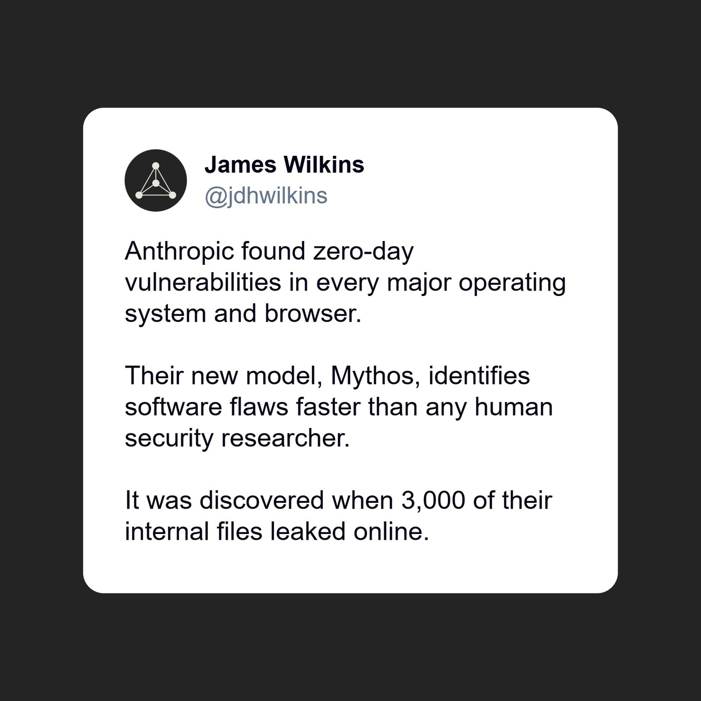 Anthropic found zero-day vulnerabilities in every major operating system.
Their new AI model, #Mythos, identifies software flaws faster than any human security researcher. Twelve companies, including AWS, Apple, Cisco, Google and Microsoft, have joined #ProjectGlasswing, committing $100 million in model usage credits and $4 million in open-source donations. The strategy is to deploy the tool defensively before adversaries get access to the same capability.
Read more at the link in my bio