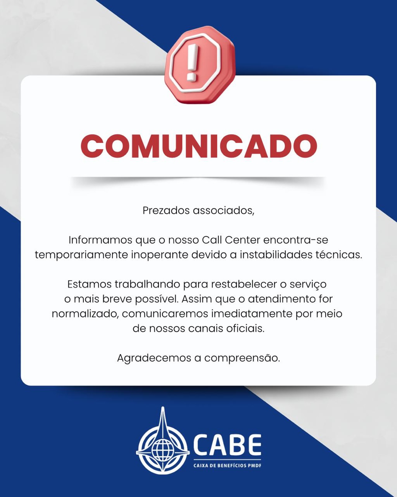 ATENÇÃO, o nosso WhatsApp está temporariamente inoperante.
Estamos trabalhando para reestabelecer o serviço o mais breve possível.