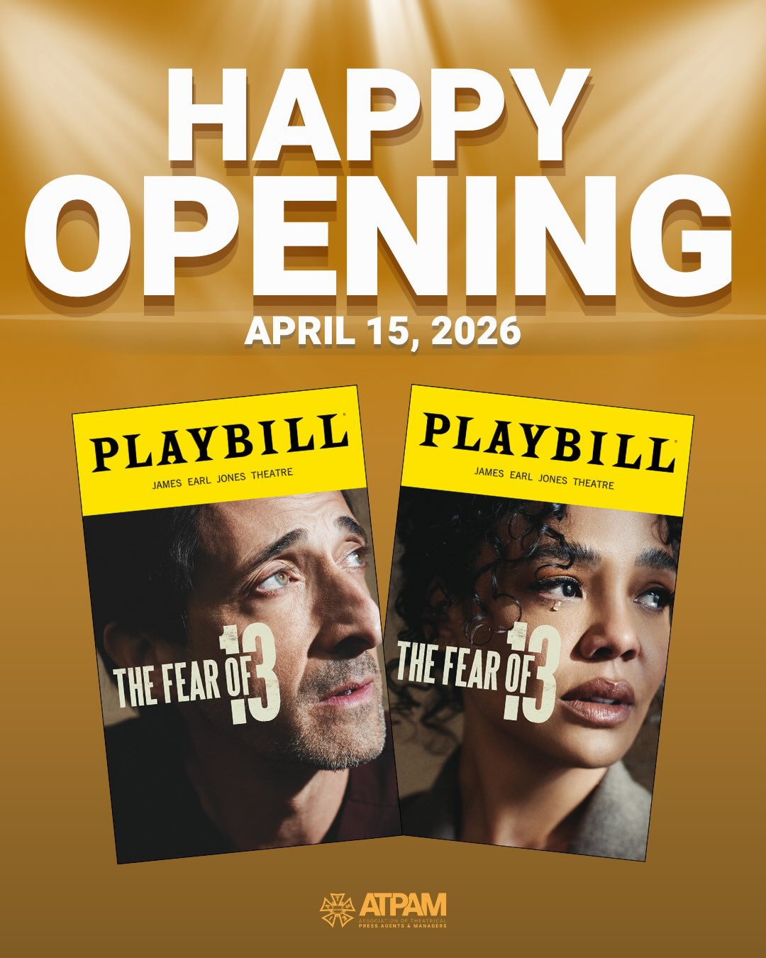 22 years on death row. 16 weeks on Broadway. Tonight, our ATPAM members made sure this story got the stage it deserves. Wishing our press agents and managers on @fearof13broadway a very happy opening night!Β π
