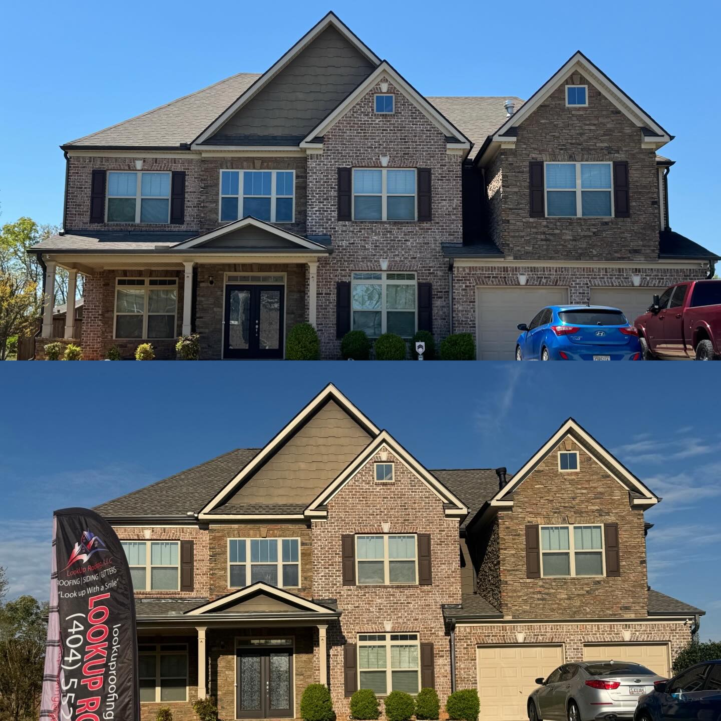 Before and after photos of a new GAF Weathered Wood HDZ Shingle installment… #gafroofing
