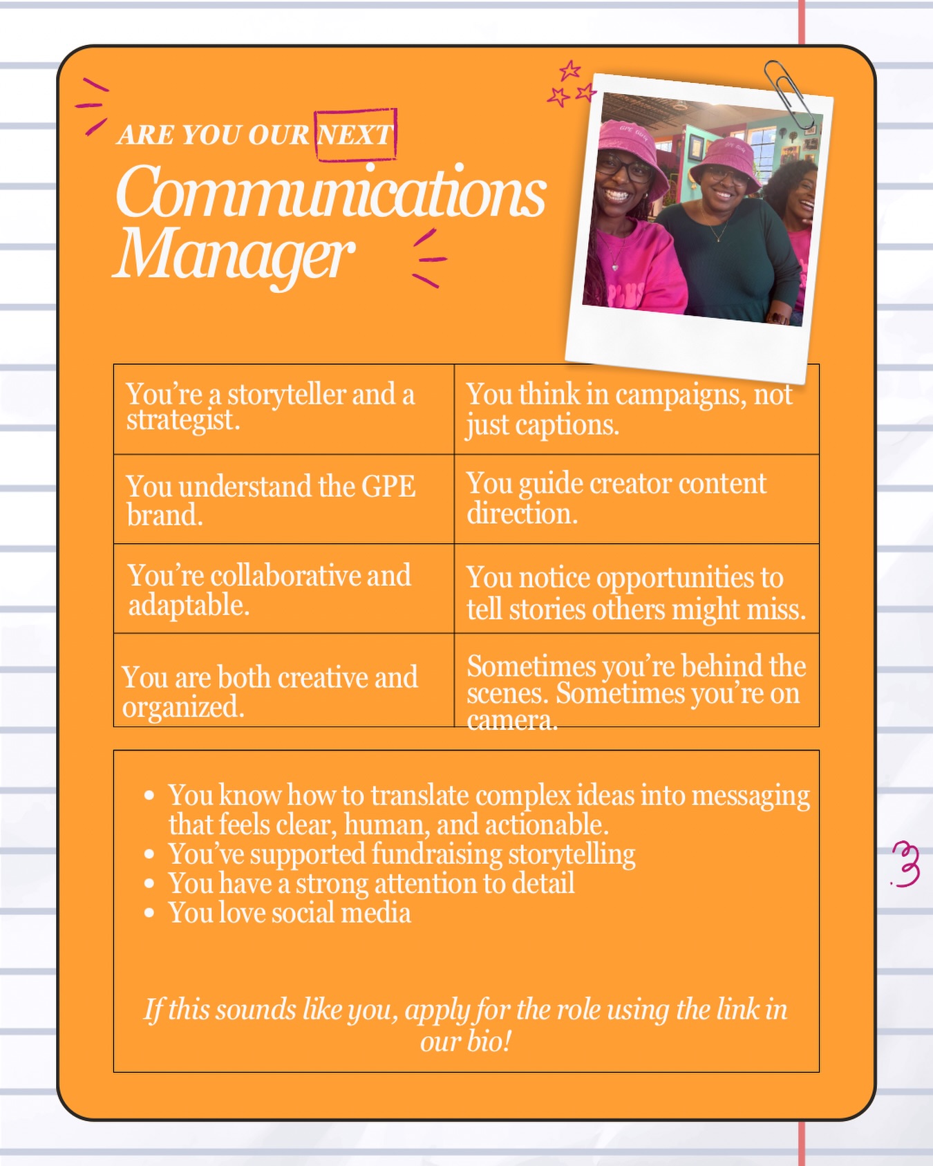 Do you fit the profile? Let us know in the comments! And don’t forget to apply using the link in our bi0. 💚