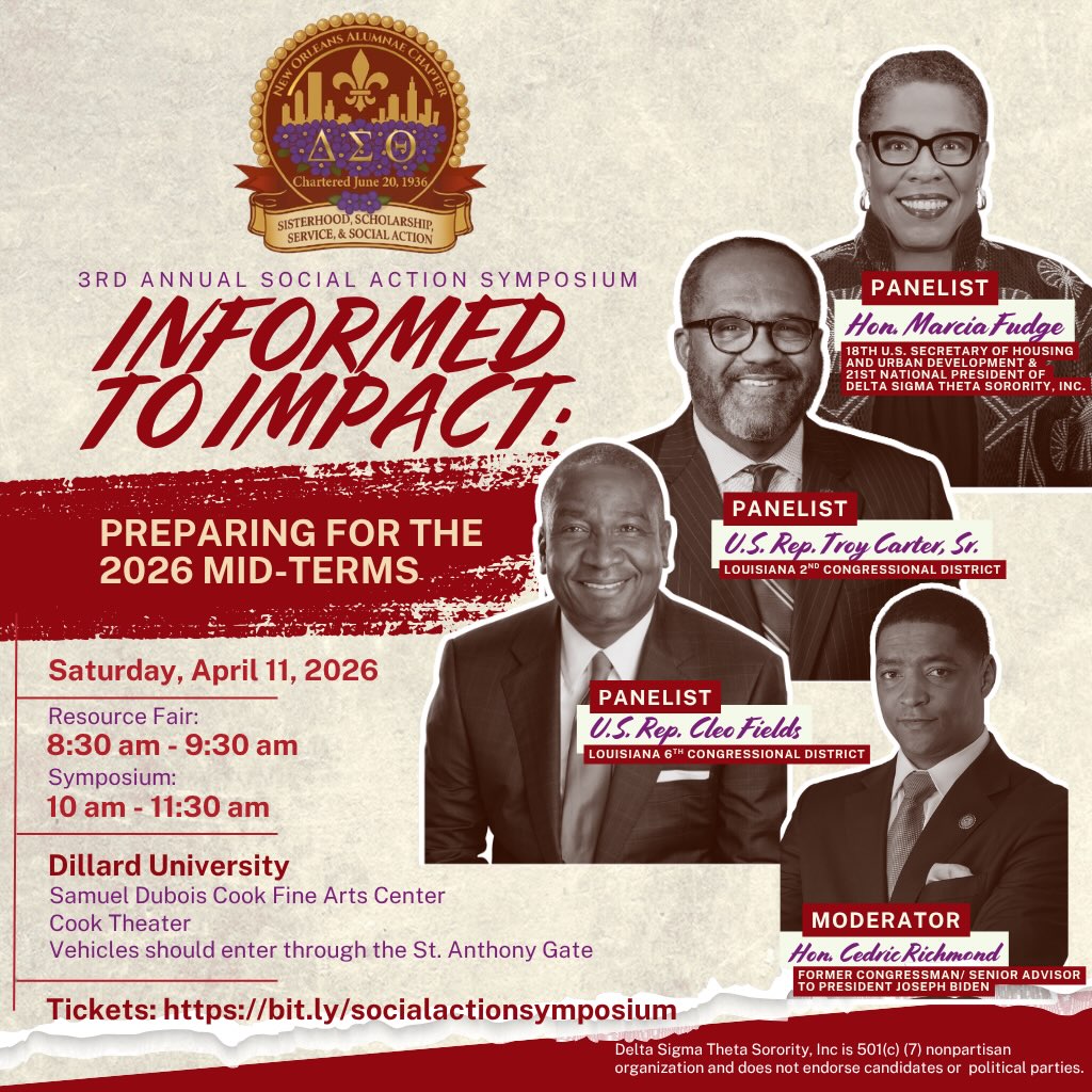 LOCATION UPDATE for Saturday’s 3rd Annual Social Action Symposium!
We’re still on Dillard’s campus, just in a new space:
The Samuel DuBois Cook Fine Arts Center in the Cook Theater!
Vehicles should enter through the St. Anthony Gate for easiest access.
Same time. Same powerful conversation. We can’t wait to see you there!
#NOA90 #dstinc1913 #SocialActionSymposium