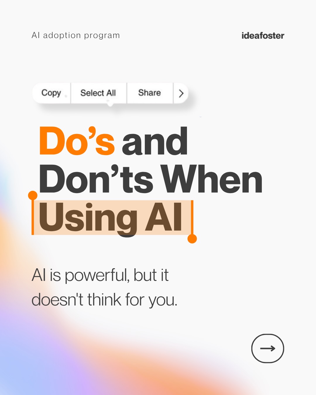 Today, one of the most valuable skills is knowing how to work with AI with awareness and judgment.
Using tools is easy but making the right decisions with them is what creates impact.
Here are some do’s & don’ts to apply AI in a more strategic and human way.
👉 Comment and we’ll send you the playbook with the 5 key moves to start applying AI in your company.