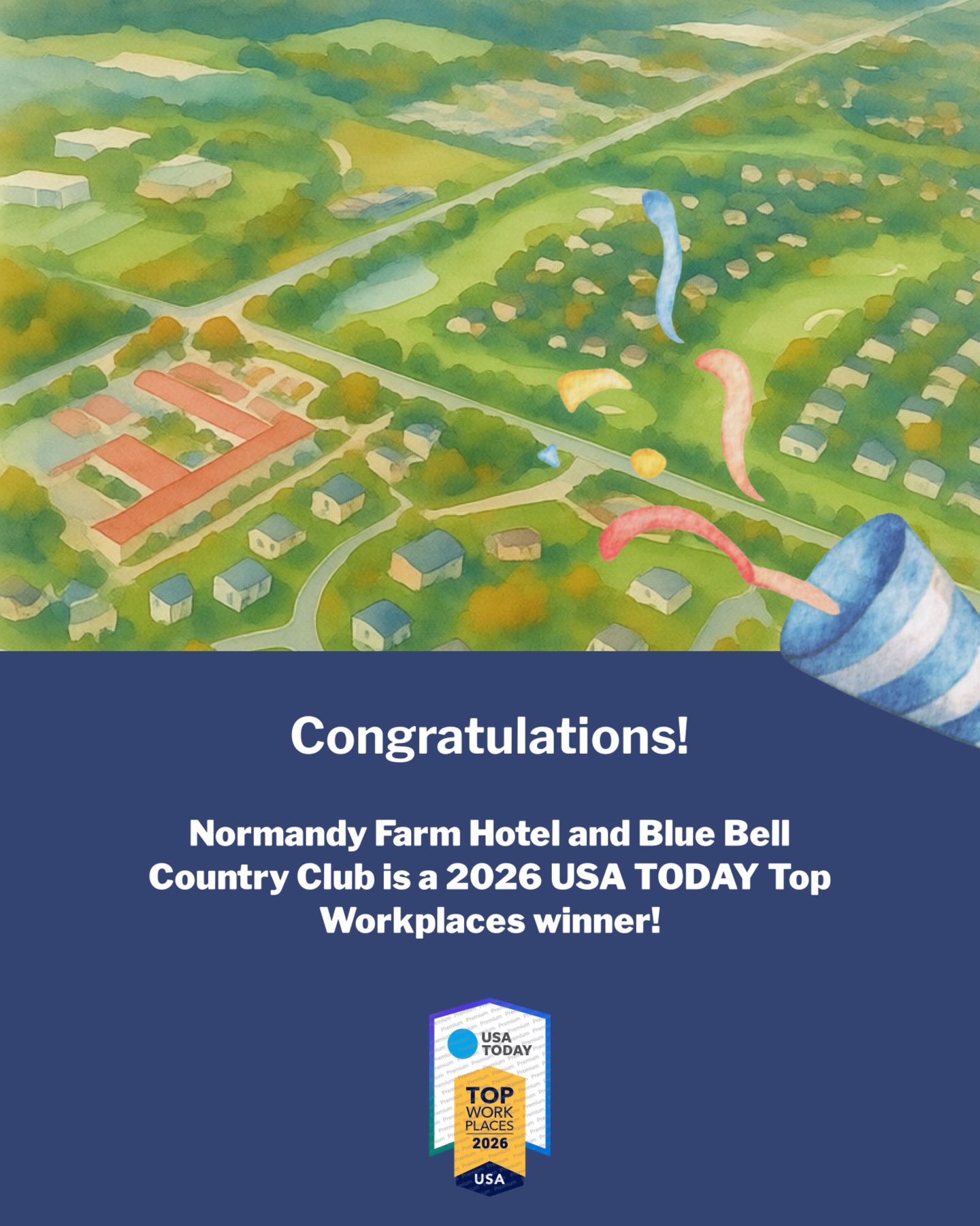 Big news! 🎉 We did it! 🏆
Normandy Farm Hotel & Blue Bell Country Club are officially a 2026 USA TODAY Top Workplaces Winner!!”
This honor is powered by our amazing team. This achievement belongs to them. Their feedback, passion, and dedication made this possible, and we are excited to keep growing together and celebrating all year long!
@usatoday #TopWorkplace