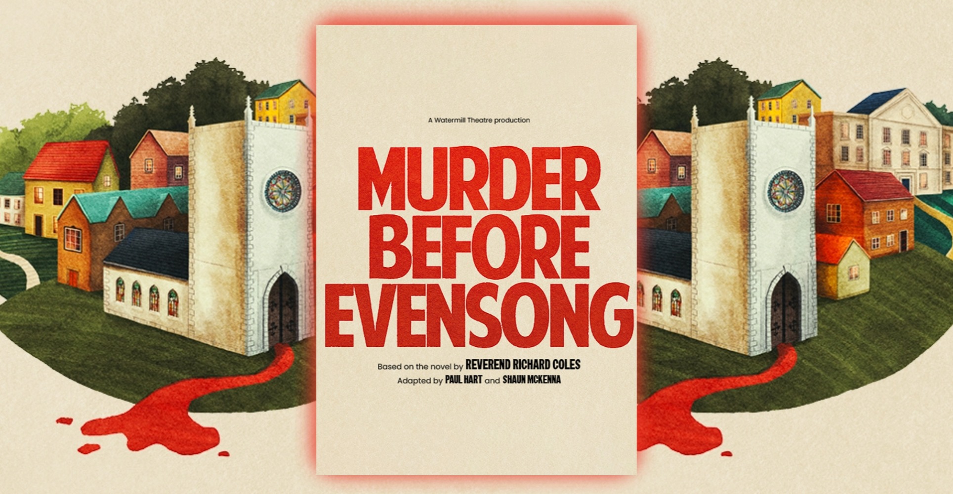 Watermill Theatre announces world premiere of Murder Before Evensong.
When a shocking murder shatters Champton’s quiet routines, the calm surface of village life begins to crack as suspicion spreads and long-buried secrets rise to the surface.
This stage adaptation of Reverend Richard Coles’ bestselling mystery novel plays from 25 September – 14 November.
Don’t miss this thrilling world premiere – where every pew holds a secret, and anyone could be guilty of murder.