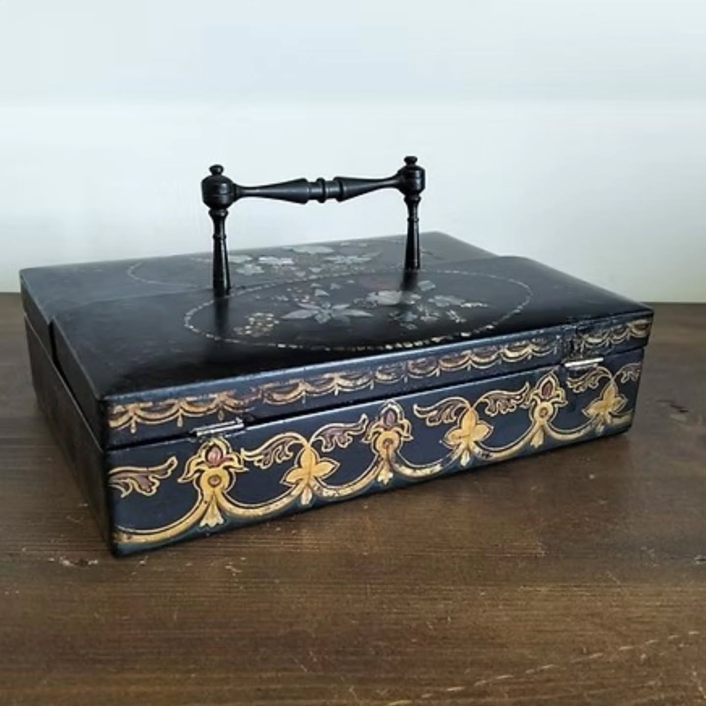 Antique Victorian 19th century papier-mâché desk top inkstand or ink well holder | https://share.google/RU7kpdSXxnqcwvnCb #stufftoyouandme