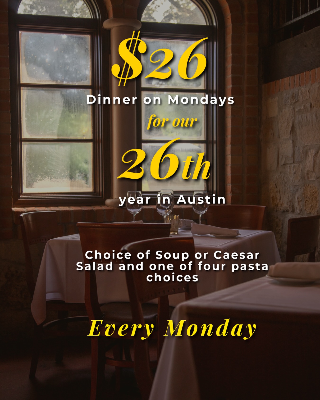 We’ve been in Austin 26 years. Monday dinner is $26.
Every Monday, two courses — Caesar salad or soup of the day, then your choice of one of four Roman pasta classics made with fresh tagliatelle and guanciale. These are the dishes that Italian food in Austin rarely sees done properly: Cacio e Pepe, Carbonara, Amatriciana, and Pasta alla Gricia. Same core ingredients, four different expressions. All $26.
Doors open at 4:30.
Pro tip: If you’re deciding between the Carbonara and the Gricia, order the Gricia first visit. It’s the simpler dish — guanciale, Pecorino, black pepper, no egg — and it tells you a lot about how the kitchen handles the basics. The Carbonara will be there next Monday.
📍 6203 N Capital of Texas Hwy, Austin, TX 78731
📞 (512) 349-7667
#SienaAustin #ItalianFoodAustin #PastaMondays #AustinItalian