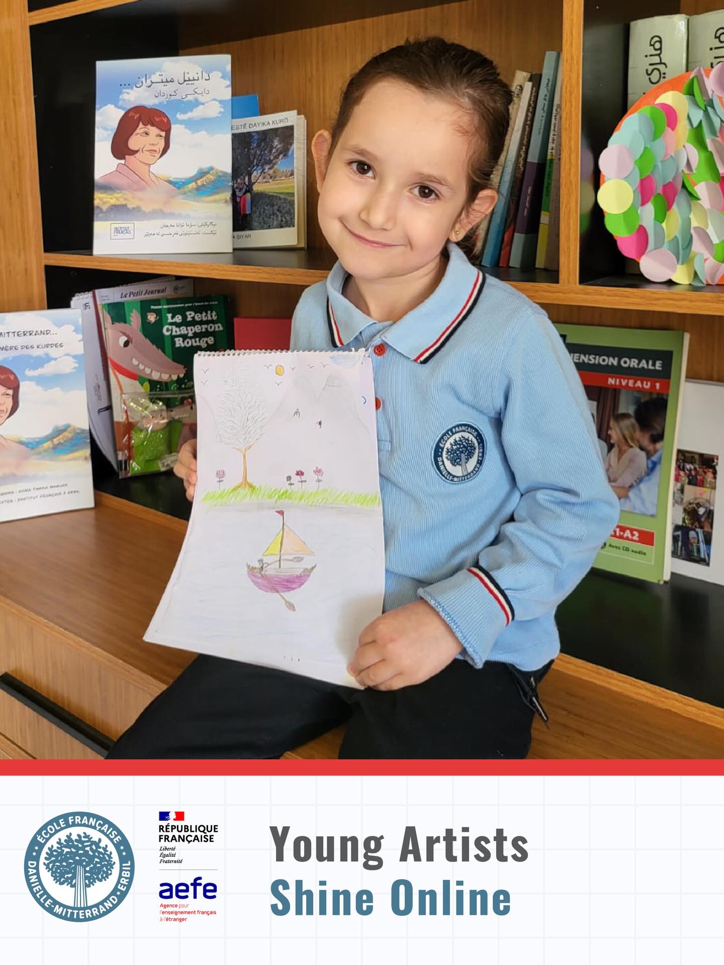 Our primary students proudly participated in an online art gallery, showcasing their creativity and imagination through beautiful drawings.
-
Nos élèves du primaire ont participé avec fierté à une galerie d’art en ligne, présentant leur créativité et leur imagination à travers de magnifiques dessins.