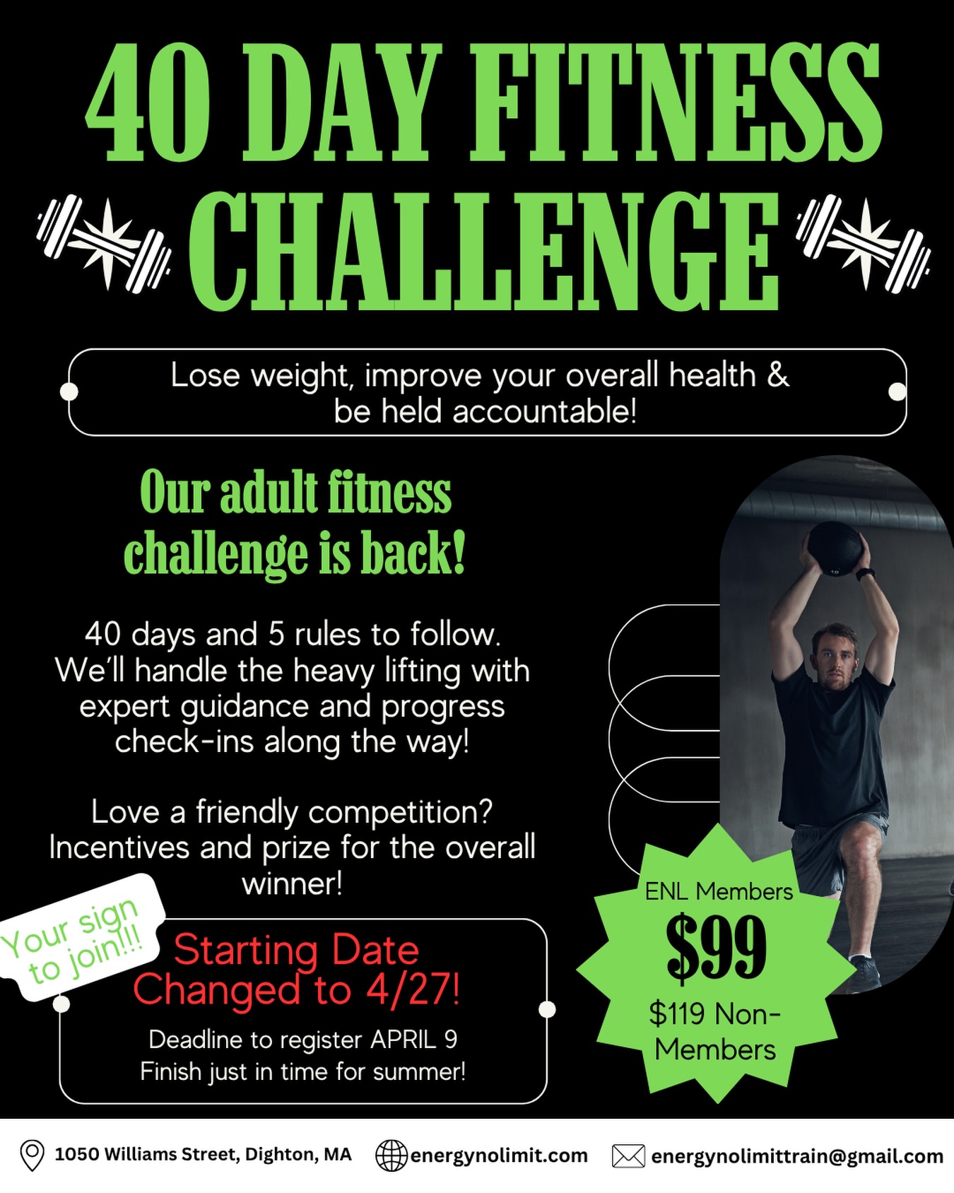 This is your sign to join!!! 40 day adult challenge now starting April 27. More time to get ready mentally. Limited spots available! Sign up here: https://app.upperhand.io/customers/2200-energy-no-limit/events/190108-40-strong-challenge