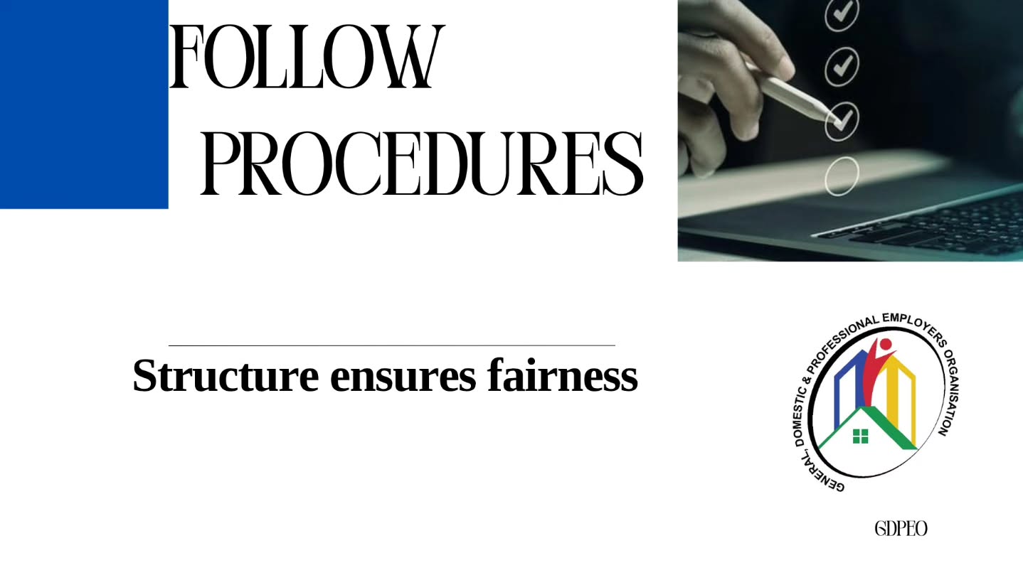 Formal grievance procedures protect both employer and employee through structured, fair processes.
#GrievanceProcedure #FairProcess #LabourLawSA #GDPEO #hrpolicies