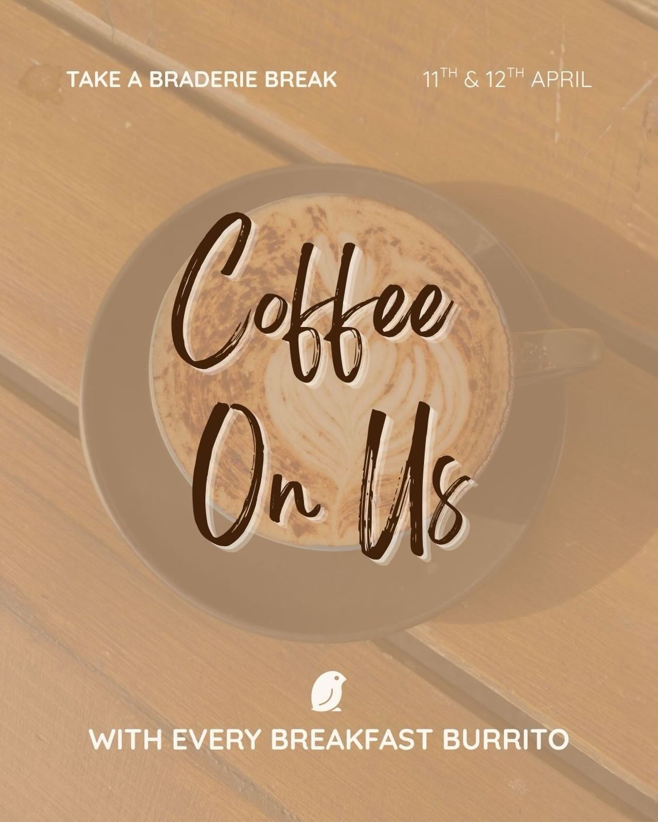 Need a brake from the braderie madness?! Come and take a chill and a recharge with a coffee on us with every breakfast burrito! 😍😍