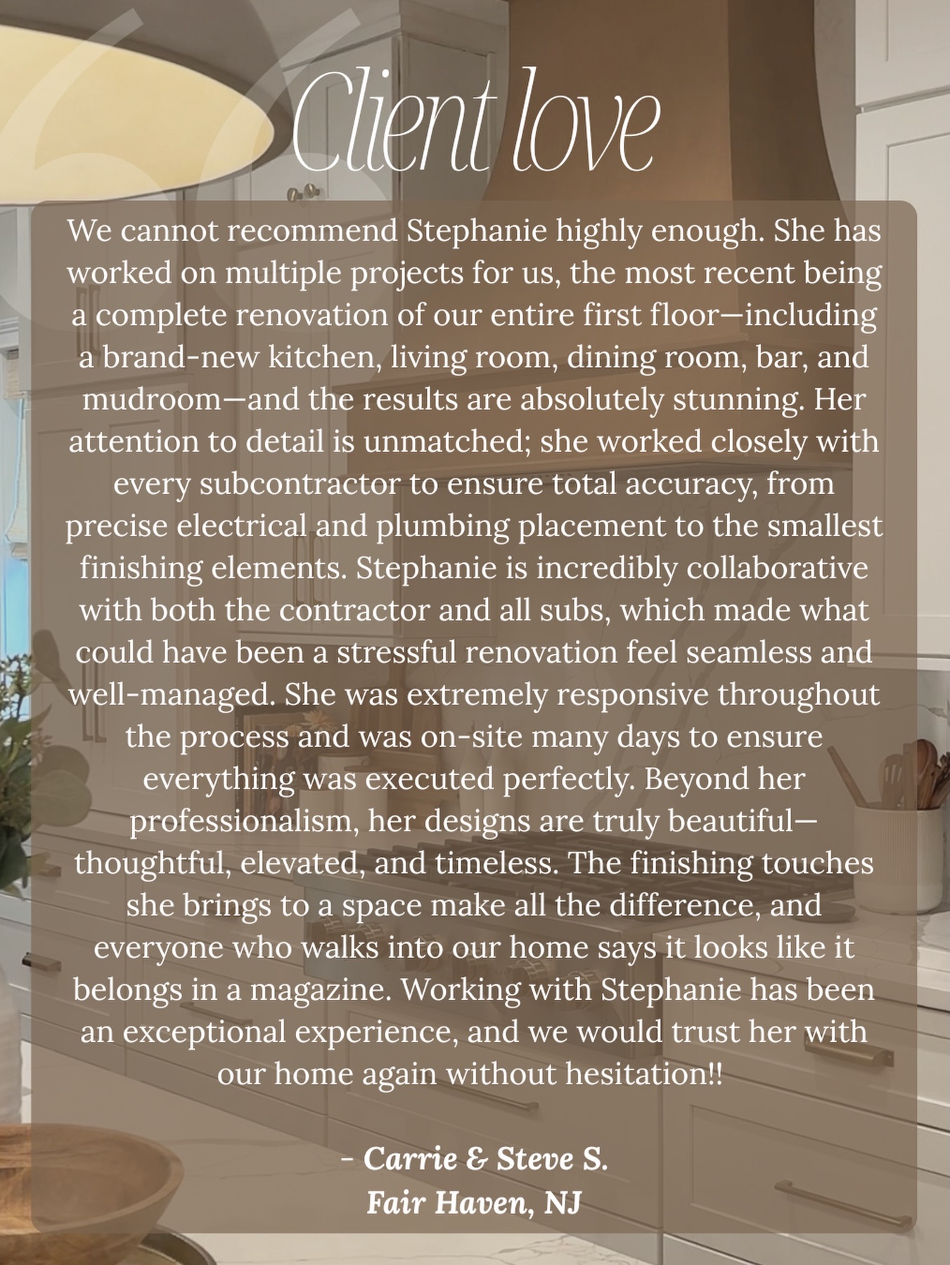 Kind words from one of our amazing clients 🤍
#njinteriordesigner #njdesigner #njinteriordesign #luxurydesign #luxuryhomes