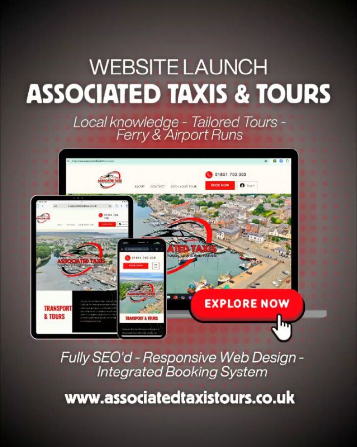 Delighted to share the launch of a brand new website for Associated Taxi & Tours 🚖🌿
I worked closely with the owner to create a clean, easy to navigate site that showcases everything they offer, from reliable local taxi services to fully customised tours across Lewis and Harris.
The new website makes it simple for visitors and locals alike to explore services, plan journeys, and get in touch. Whether it’s an airport transfer or a scenic island tour, everything is now in one place.
We also made some lovely new business cards with a receipt option on the back 🤓
If you’re visiting the islands or looking for dependable local transport, this is one to check out 👌