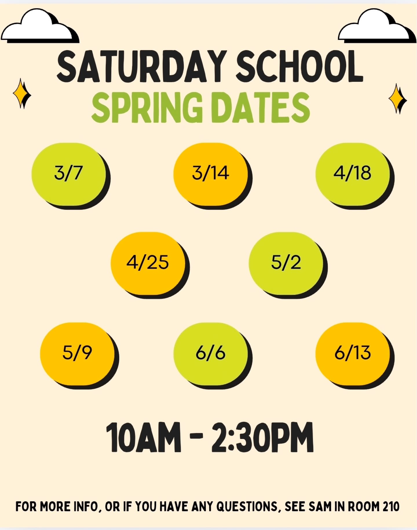 Hey Forsyth! These are the dates for the Spring Session of Saturday School. If you need some extra credits and think Saturday School can help, then sign up. For more info, see Sam in room 210.
#saturdayschool #forsyth #schoolisfun #spring #highschool
