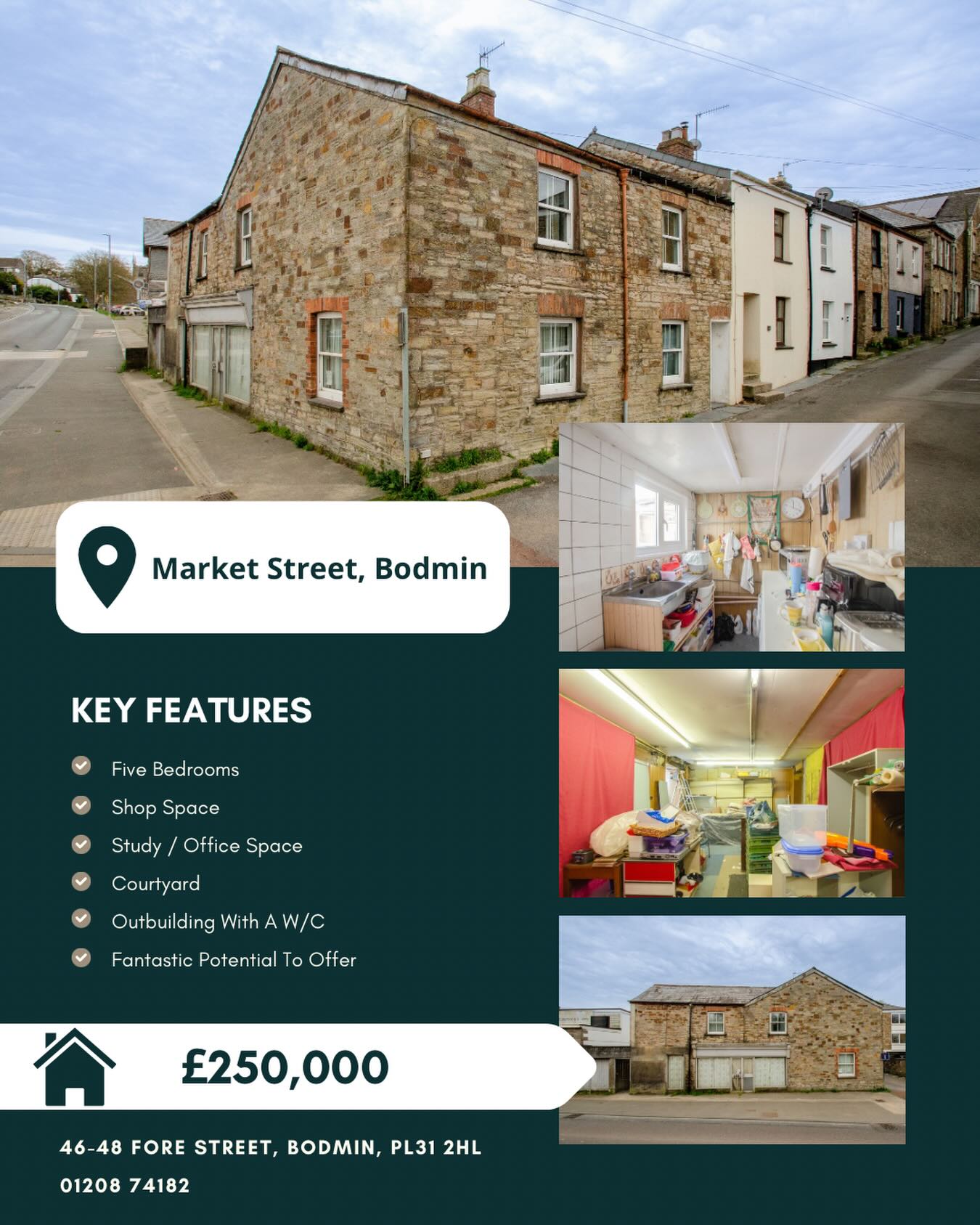 🙌 COMING SOON 🙌
📍Market Street, Bodmin
🏠 £250,000
A substantial five-bedroom end-of-terrace property dating back to the 1830s, offering a wealth of character alongside an exceptional amount of potential. Combining generous residential accommodation with an attached shop and a fantastic outbuilding, the property presents a rare opportunity for those seeking a versatile home with scope for further development or multi-purpose use.
To enquire about this property, please call our Bodmin Branch on 01208 74182 📞
#cornwallliving #cornishestateagents #propertiesforsale