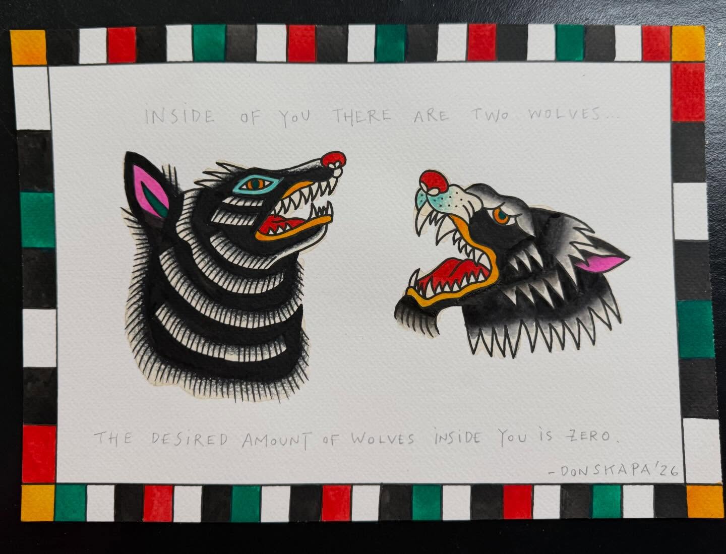 Inside of you there are two wolves…
and neither of them are behaving.
Blaikie - @donskapa - hand painted this one, because of course he did. Weird, bold, and exactly how it should be.
This (and more) will be up for grabs at our Werewolf Beer night 🐺🍺
Special flash. One night only.
🍺 Every pint = a free ticket for door prizes
🎟 Raffle for a £250 tattoo voucher
£5 a ticket or £20 for 5
Come down, have a pint, and pick your favourite.
Thursday April 16th
@werewolfbeer