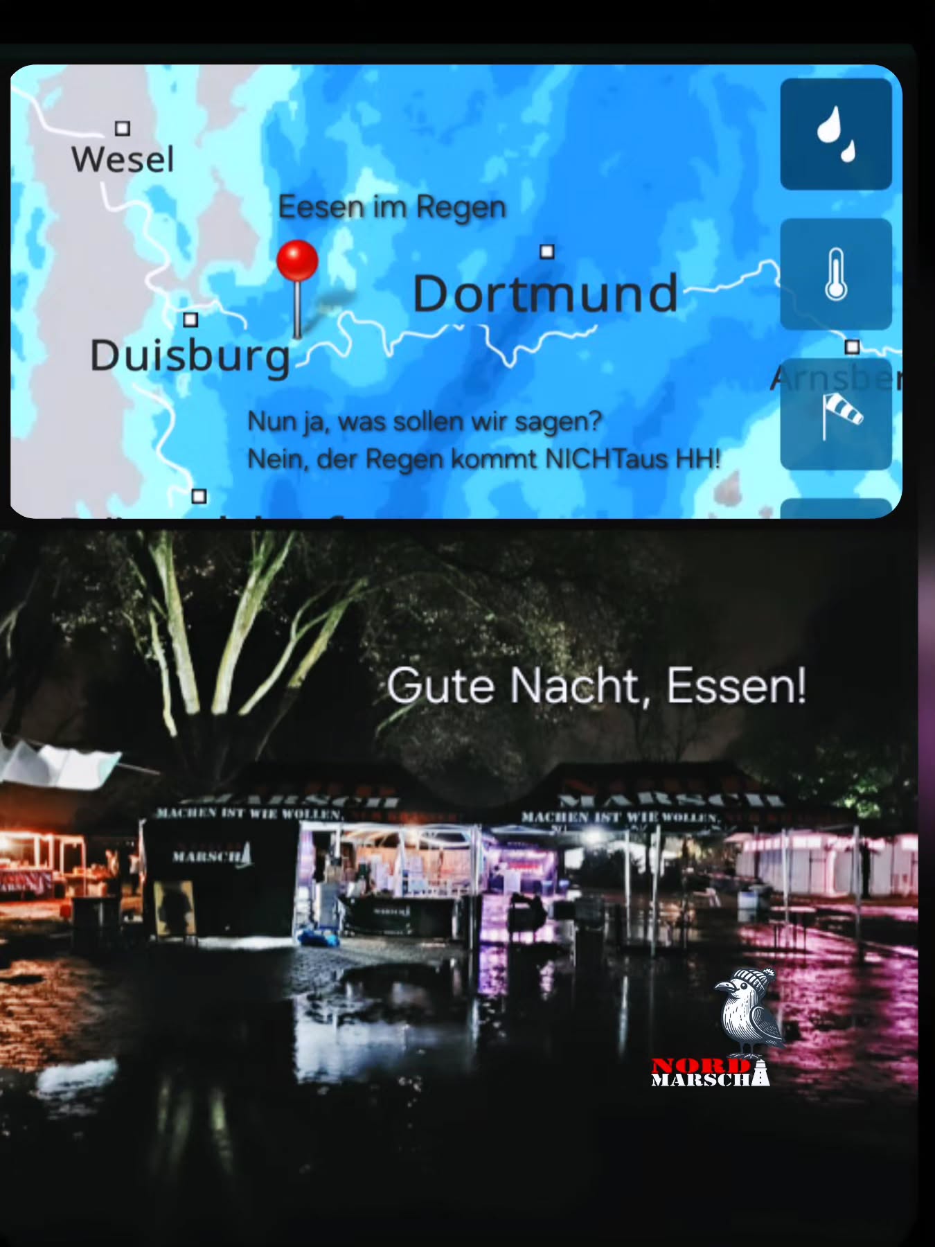 Unser traditionelles "GUTE-NACHT-BILD" nach jedem unserer Events.
Heute um 20:45 Uhr war der
3. GLÜCK-AUF-MARSCH 2026
offiziell mit dem Zieleinlauf von unserer @nordmarsch
42km-Schlussläuferin-Conny beendet und dann war auch Schluss mit gutem Wetter!
Essen und es regnet aus Kübeln, da war doch was?
NEIN, wir haben nicht den Regen aus Hamburg mitgeschleppt und uns den als Überraschung bis zum Schluss aufgehoben, da ist es nämlich trocken!
Wir schleppen Äpfel, Birnen, Fisch & Wurst aus dem Norden mit, aber Regen definitiv nicht!
Egal, es ist wie es ist und es war wieder ein ganz toller Tag im Ruhrgebiet, in Essen am Baldenysee! DANKE AN ALLE!
Wir wünschen allen eine sichere Rückreise & eine gute Nacht, Eure Nord-Marscher mit den Family&Friends ❤️
#gutenacht