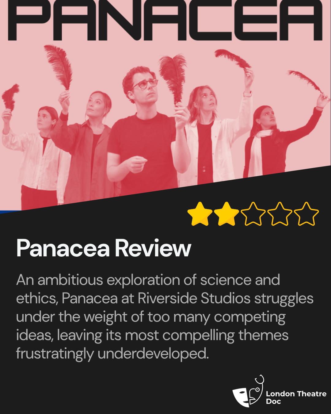 An ambitious night at Riverside Studios @riversidestudioslondon Panacea by @bloodline_theatre promises big questions about science and ethics but gets tangled in its own ideas. Full thoughts in the review. Link in Bio