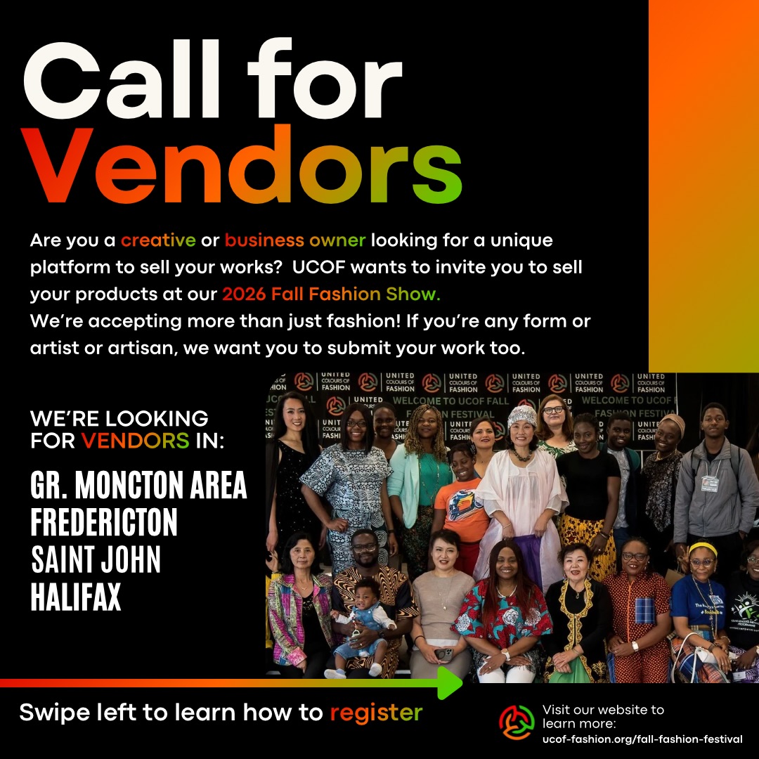 Calling all Cultural Creatives and Businesses!
Are you in the Greater Moncton Area, Fredericton, Saint John, or Halifax and passionate about fashion and celebrating diverse cultures? UCOF is looking for vendors for our 2026 United Colours of Fashion Fall Fashion Festival.
We’re promoting more than just fashion and you are invited you to showcase your products at our events. If you’re an artist or artisan, we want you to submit your works too.
🔗 Interested in representing your culture at our shows? Head to the UCOF website to learn more and sign up (link in bio)!
Know any creatives thats perfect for this opportunity? Tag them below and let them join the show!
#ucof2026 #explore #callforvendors #ucoffallfestival2026 #ucofcanada