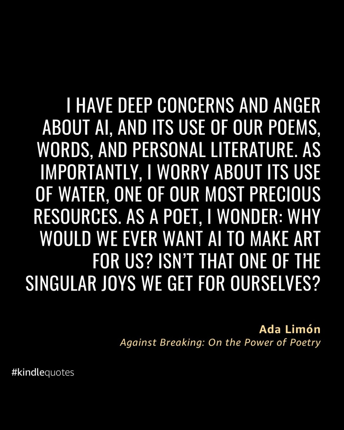Just like @adalimonwriter, I feel severe concern about generative AI. Even though I’ve learned more about its capabilities and limitations this semester as an educator, I know that the only way forward is to deal with it than ignore it. We have to rethink education but also the value of writing. No matter the benefits that AI may provide, we have to teach ourselves to hold onto what matters most, organic intelligence. Writing and reading poetry is a reminder of our humanity. #LatinaPoets #WritingMatters