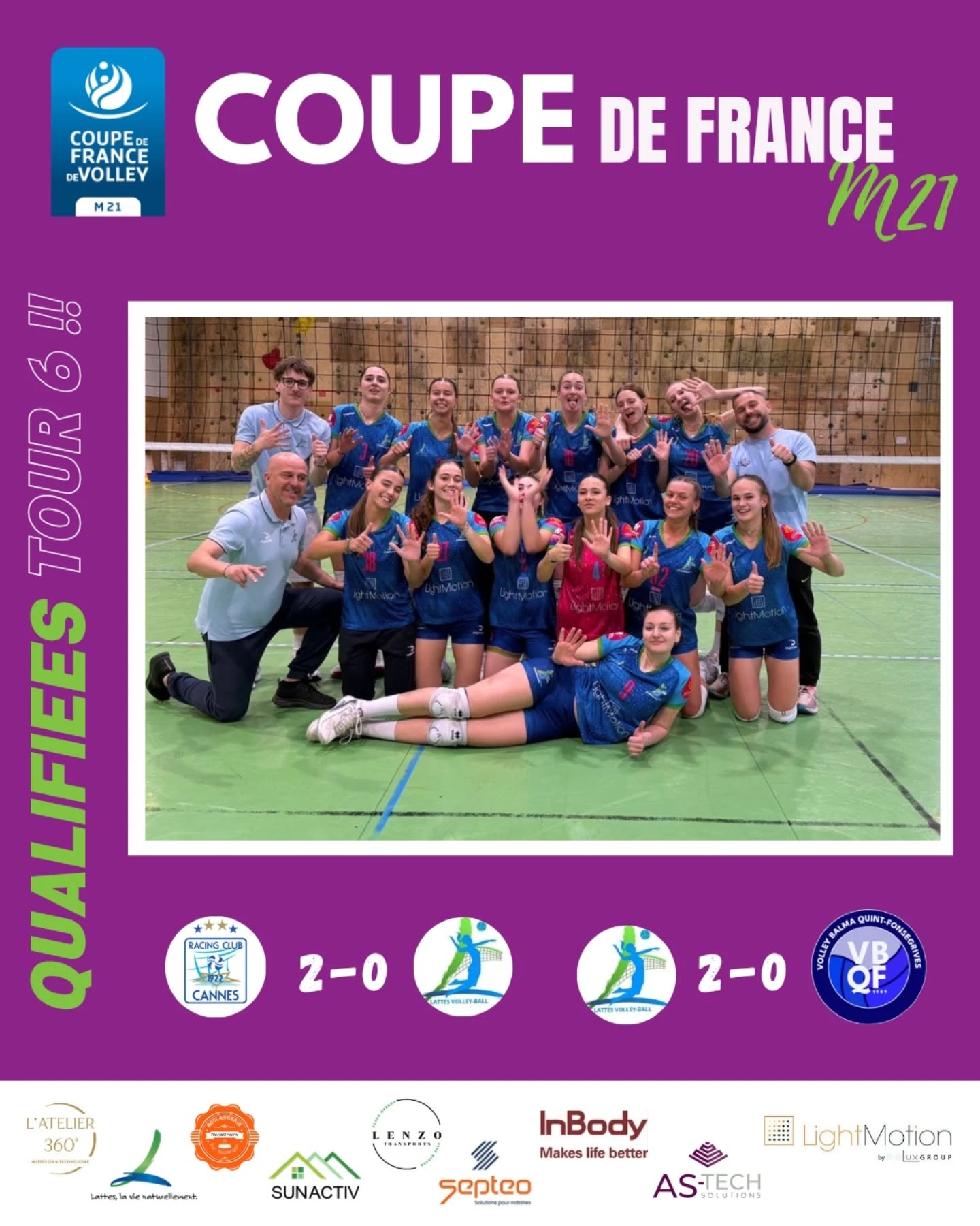 🏆 🅲🅾🆄🅿🅴 🅳🅴 🅵🆁🅰🅽🅲🅴 🏆
Ca passe aussi pour les M21, qui se qualifient pour le 6ème tour 💪
✖️ RC Cannes Vs Lattes : 25-15 | 25-17
✅️ Lattes Vs Balma : 25-21 | 25-19
Félicitations et rdv le 3 mai !
#ffvb #volleyball #lattesvolley #coupedefrance #coupedefrancefeminine