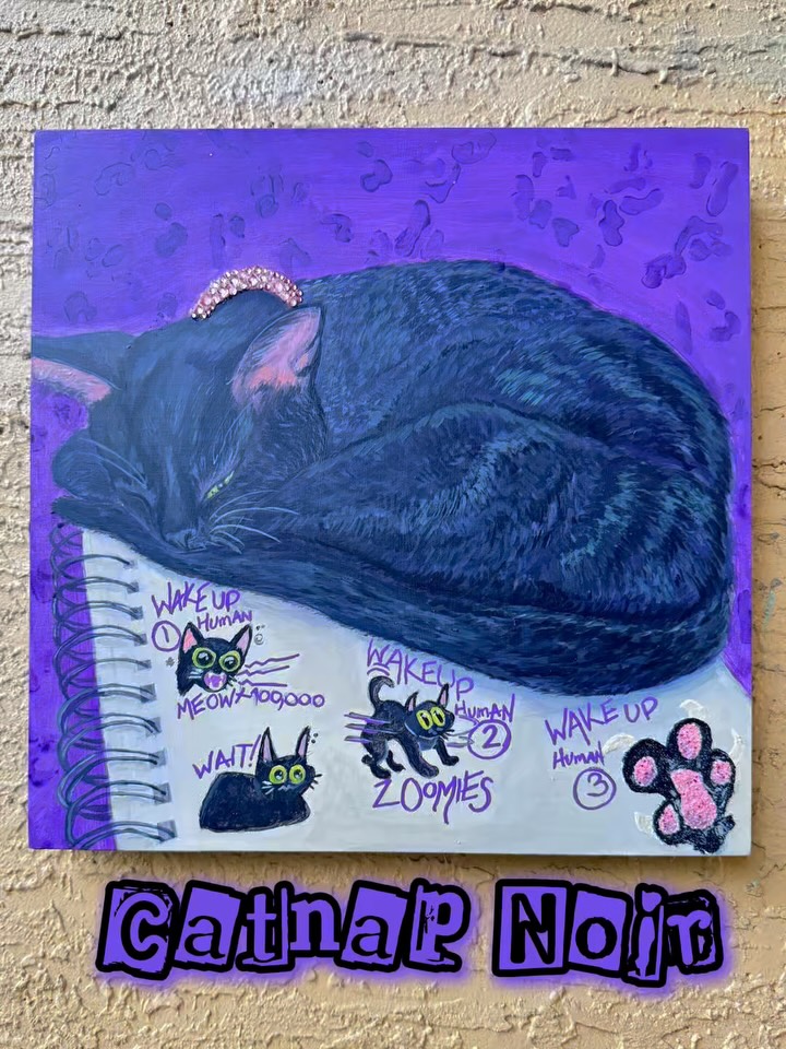 Catnap Noir 🐾
14x14
Acyrilc on panel
Voice-over work by @toriatterbury 😂
This portrait of my big ball of fur will be featured in Catterwalls”, curated by @artbyjamese a cat-themed art exhibit to raise funds for @friendsofstrays for opening today!! @bayborobrewing come check out the purrrrfect works of art! ✌️🏾🫶🏾🎨
#catterwalls #suportlocalartists