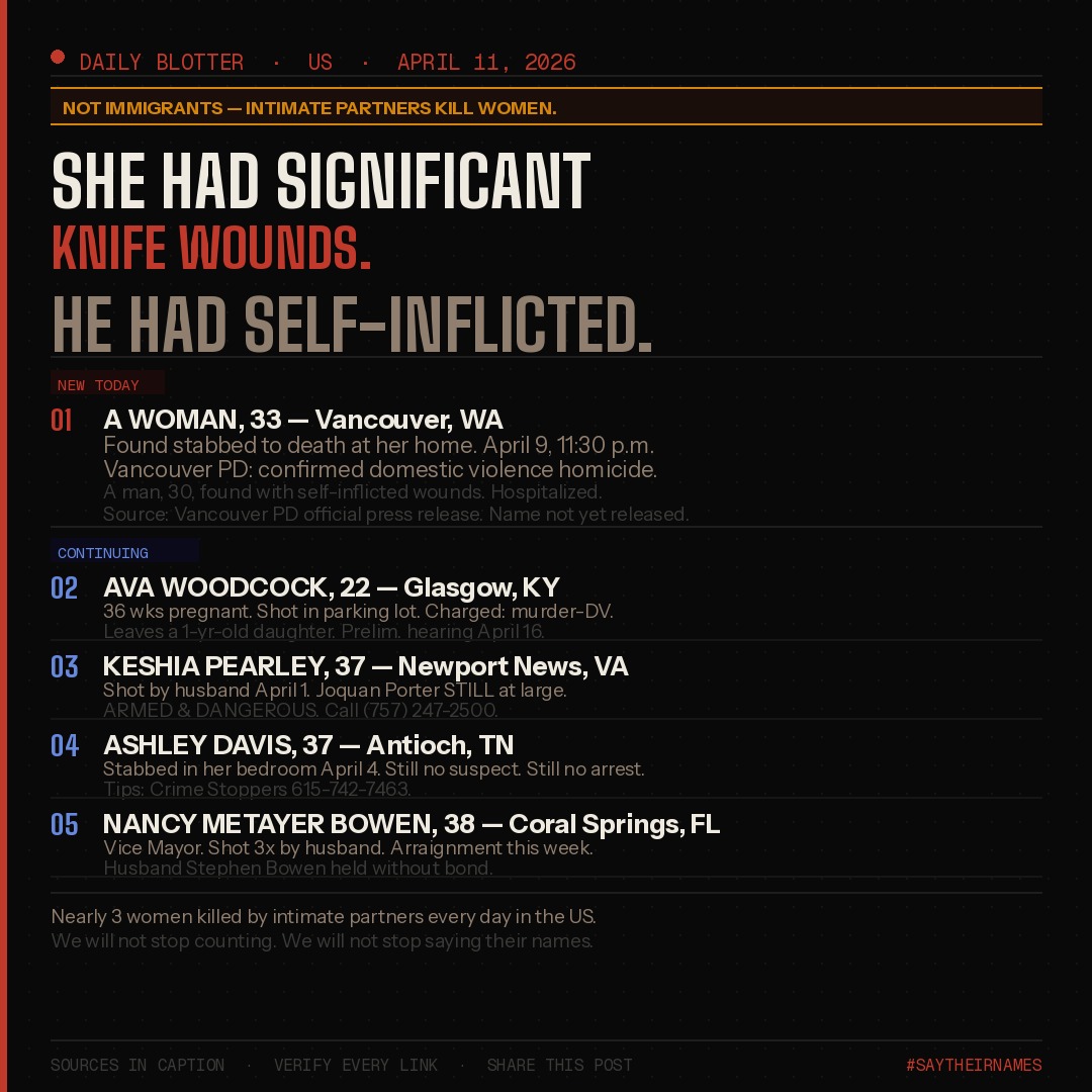 🔴 NOT IMMIGRANTS — intimate partners kill women. She had knife wounds. He had self-inflicted. Vancouver, WA. Links in bio. #SayHerName #DailyBlotter